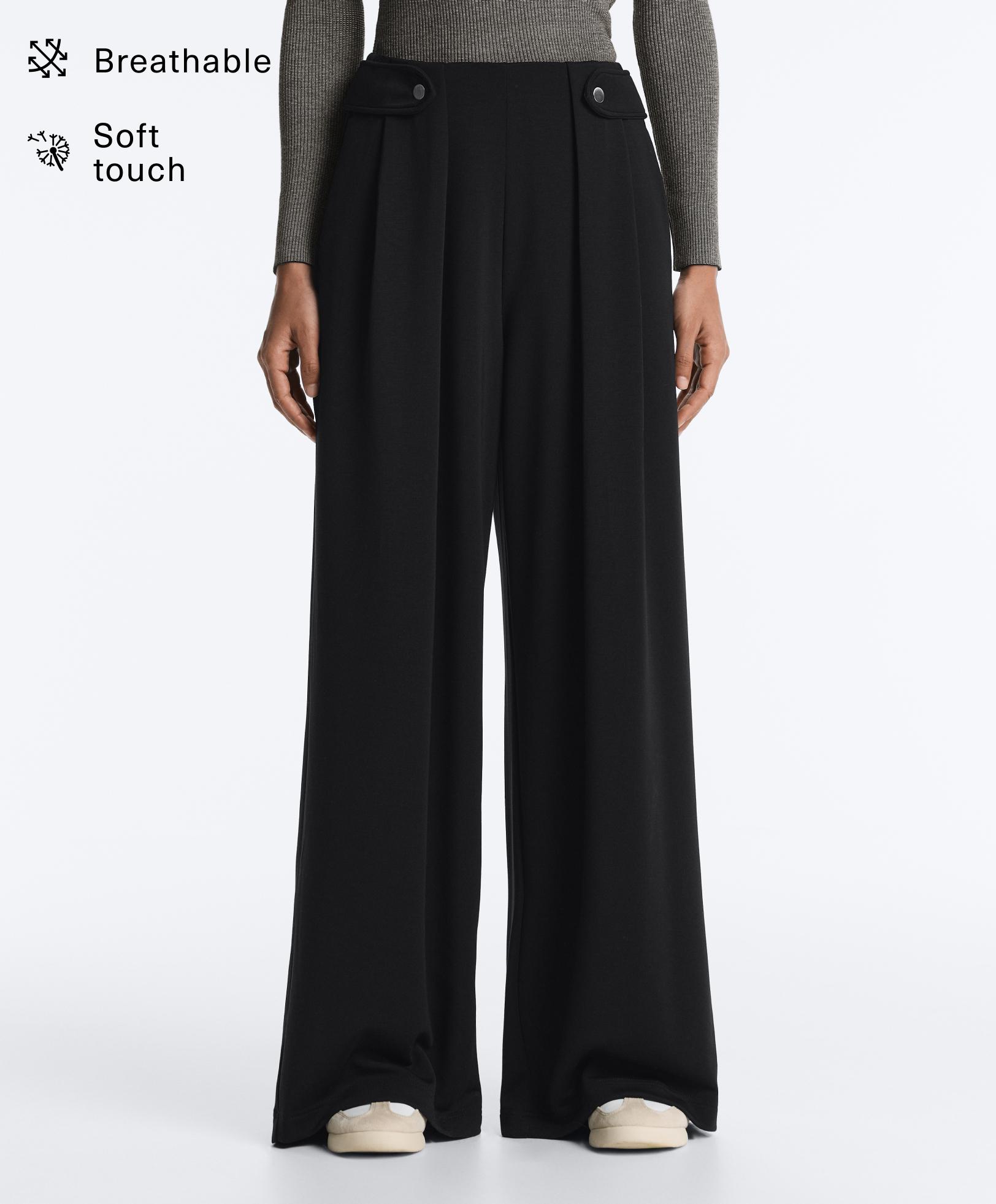 Pantalon large à plis et taille détaillée avec modal au toucher doux Pantalon large à plis et taille détaillée avec modal au toucher doux