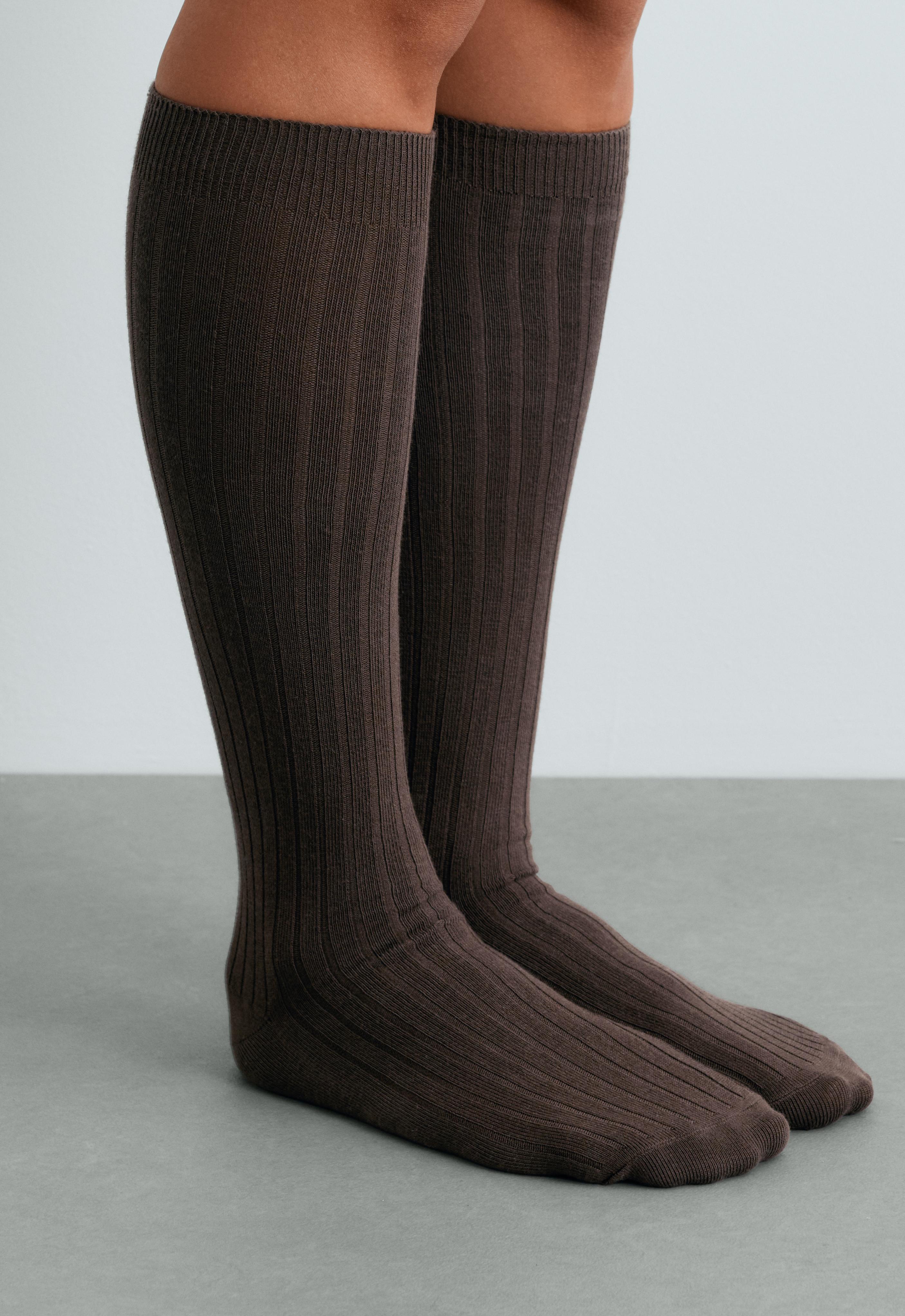 2 pairs of knee-high cotton blend socks