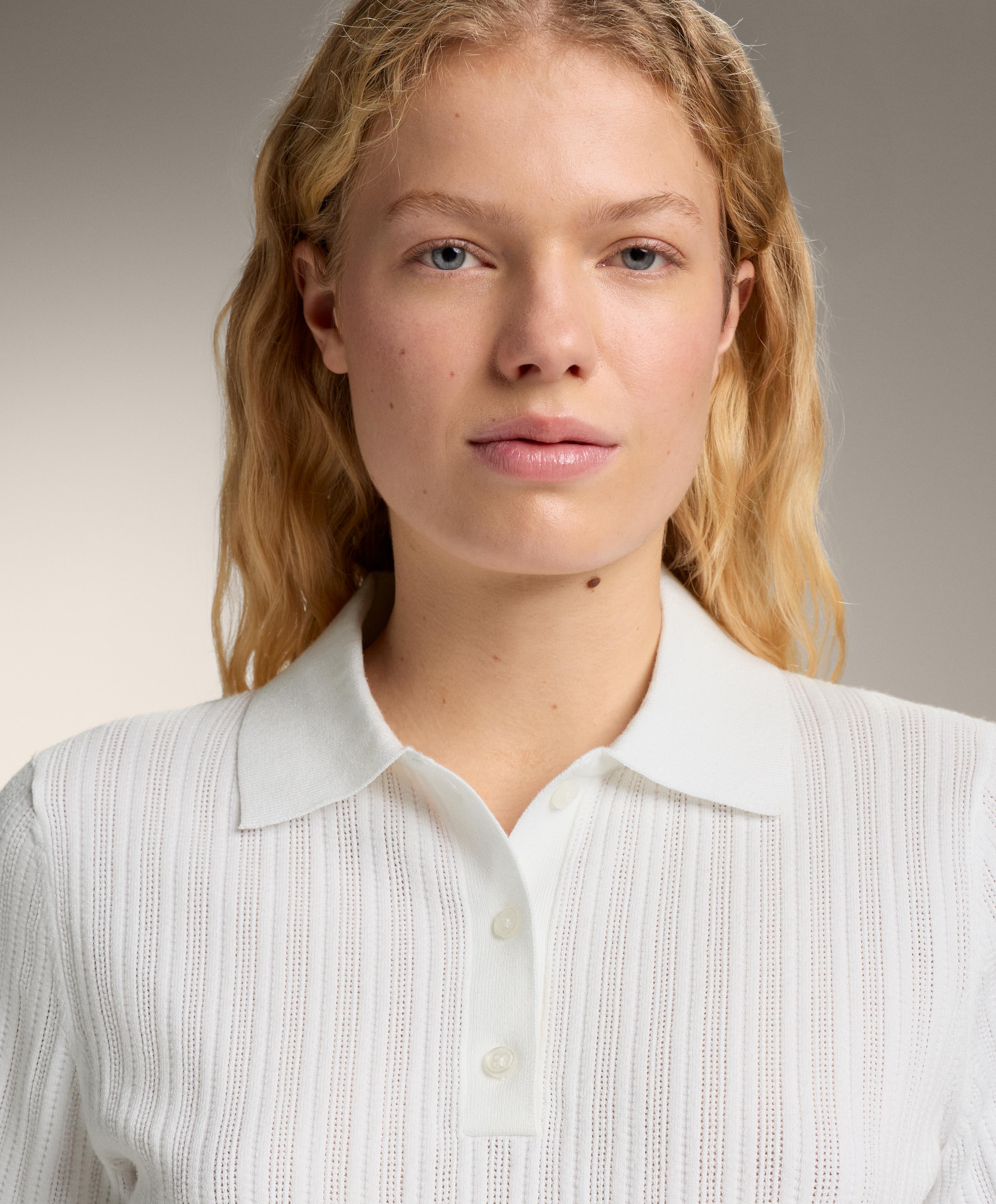 Pointelle knit polo shirt — WHITE 
