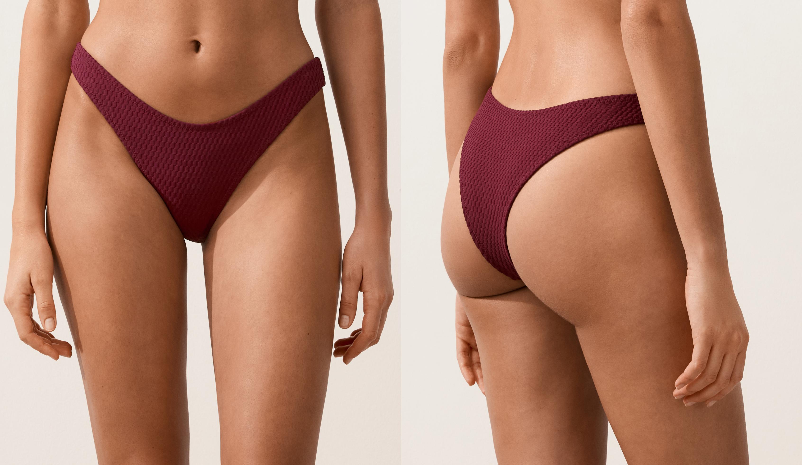 U-cut mini check jacquard Brazilian bikini briefs — CHERRY