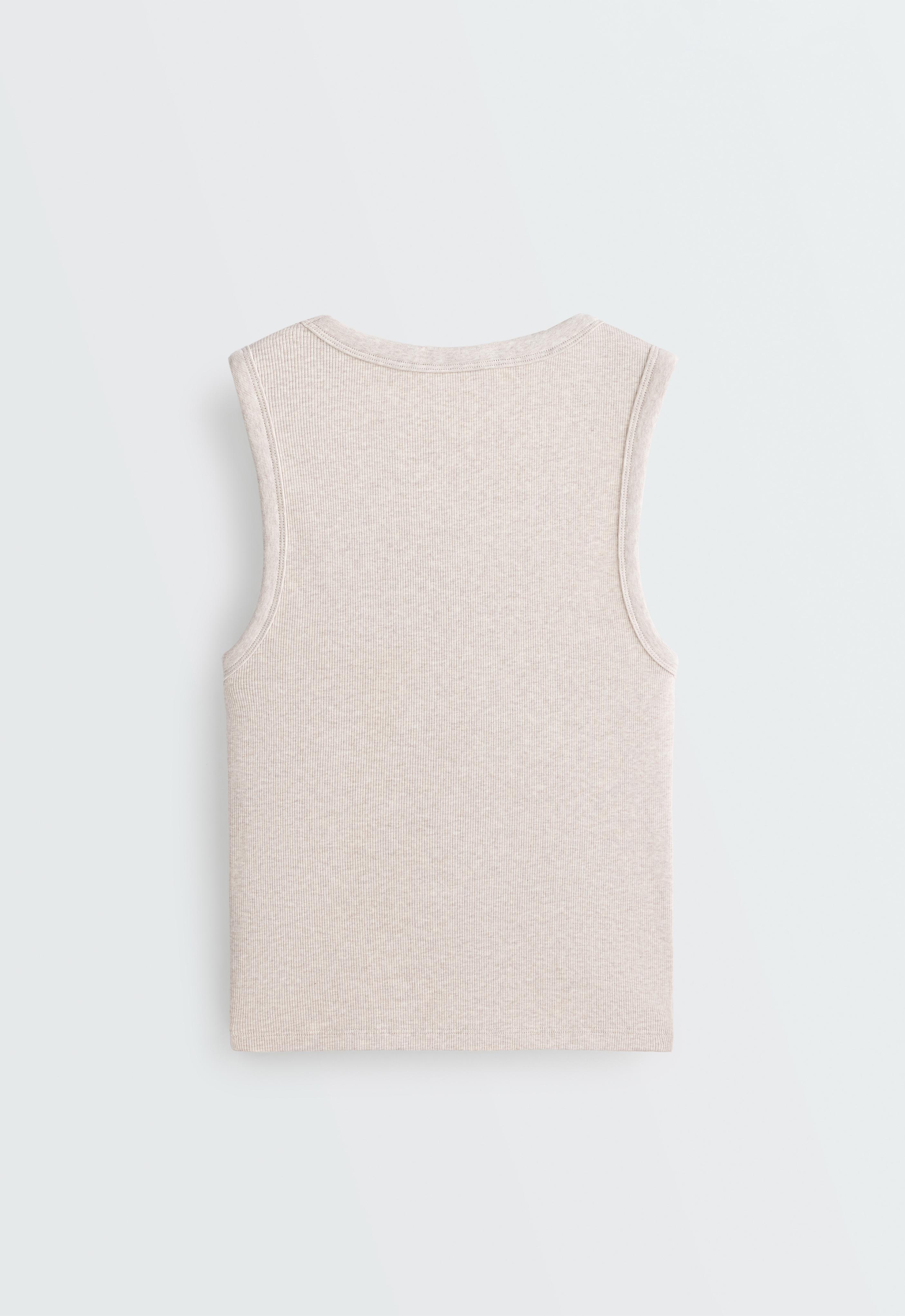 Rib T-shirt with wide straps, cotton and modal — SAND MELANGE
