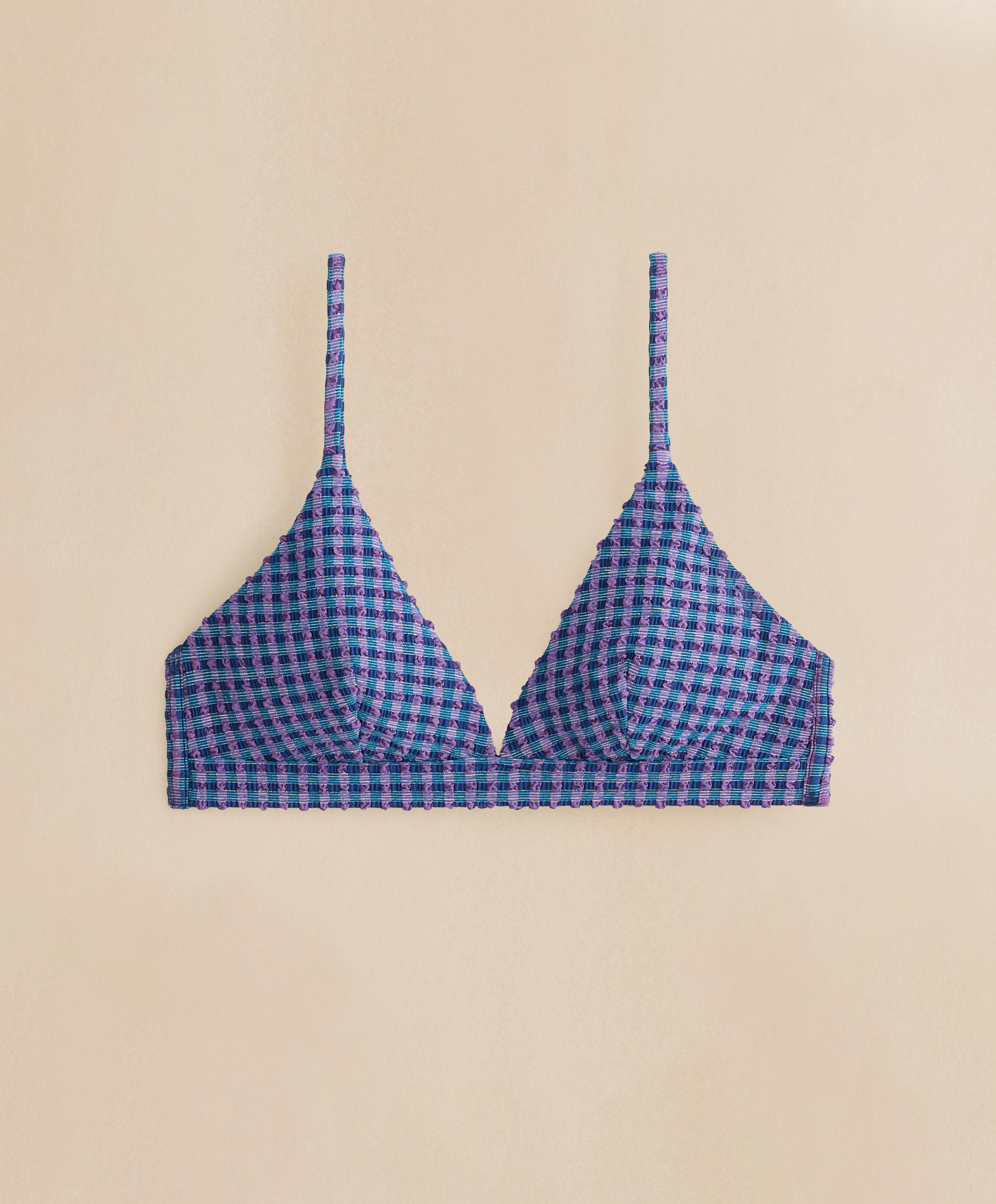 Gingham triangle bikini top — NAVY BLUE