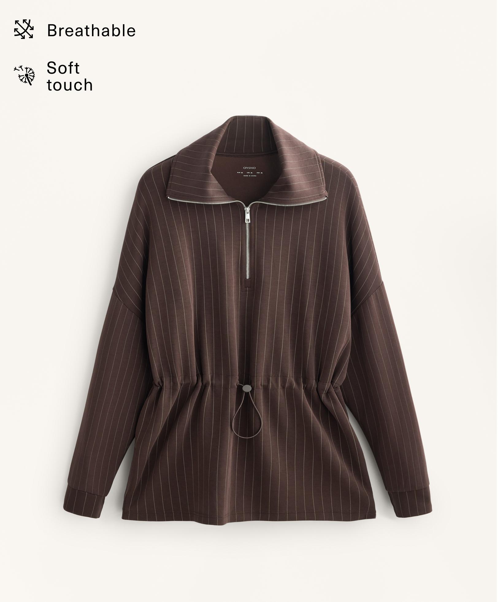 Lång sweatshirt ränder justerbar midja med mjuk modal