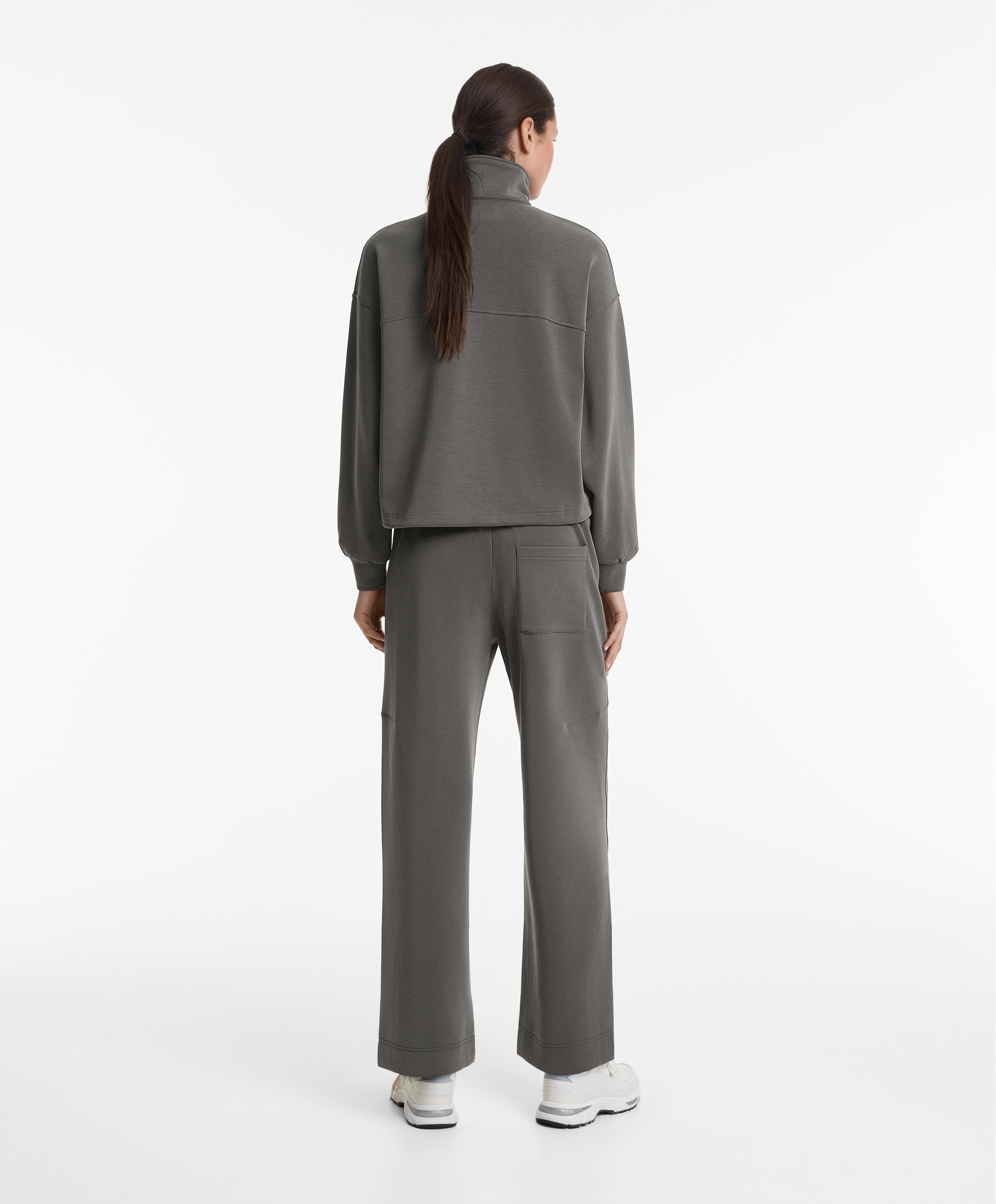 Long grey straight-leg tracksuit with brushed interior