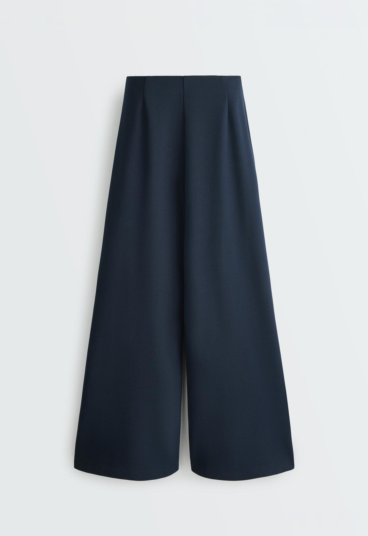 Wide-leg pique trousers with cotton — NAVY BLUE