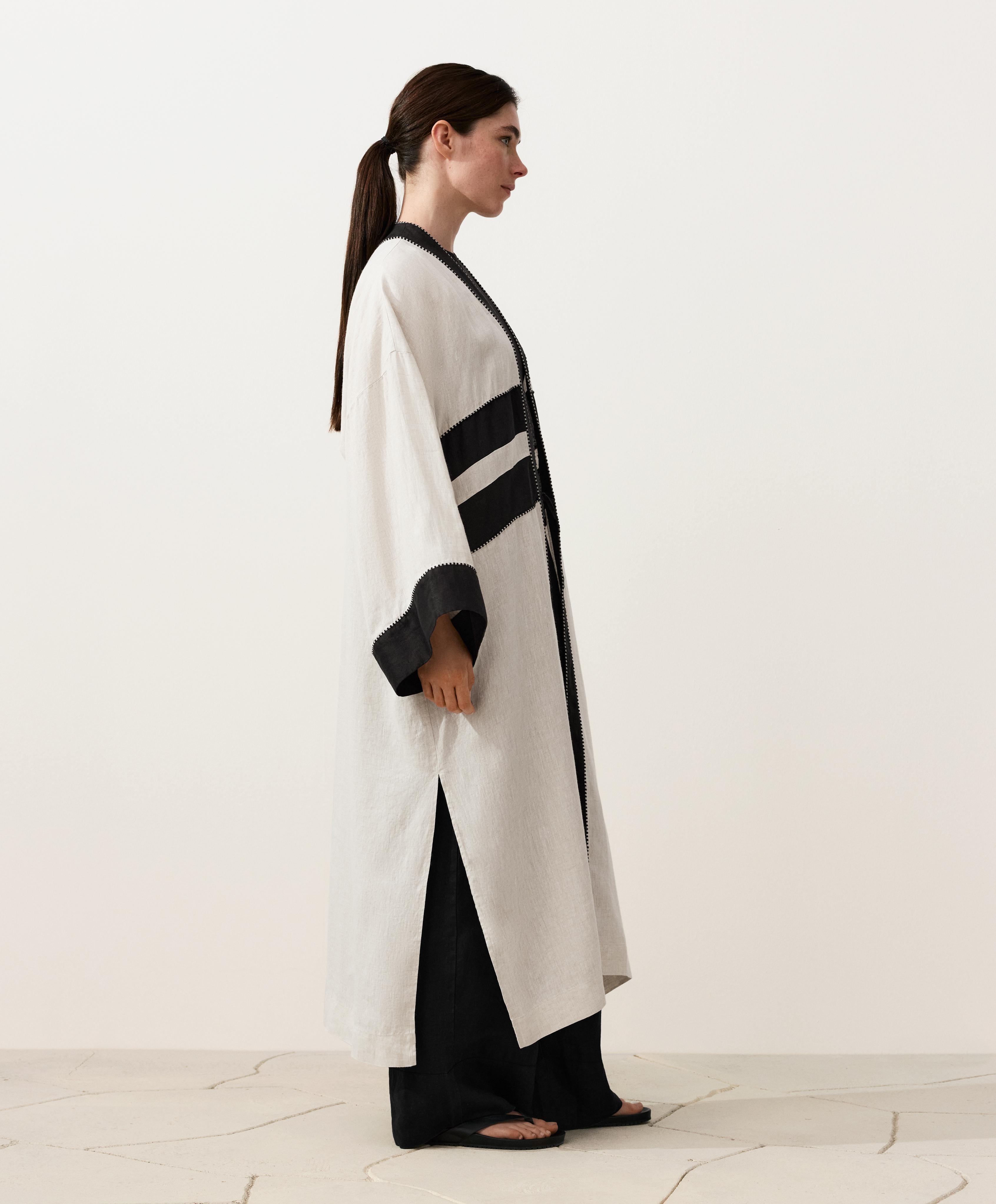 100% linen contrast Kaftan — SAND MELANGE