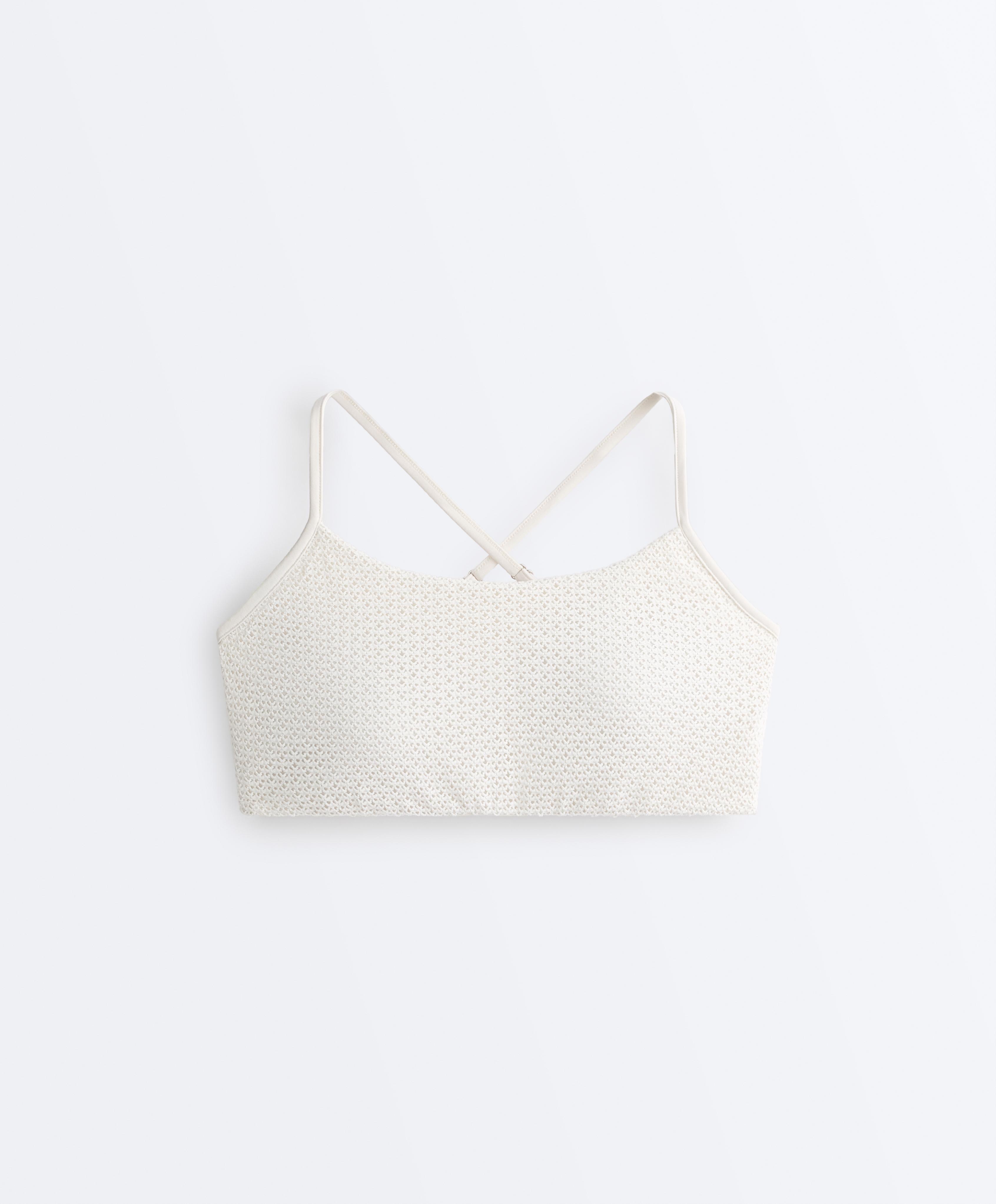 Low-support Comfortlux crochet sports bra — PALE ECRU