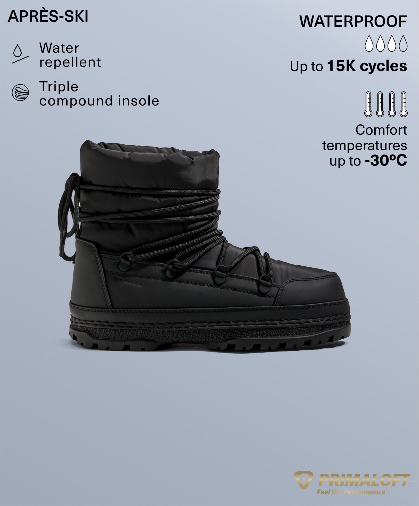 Lace-up nylon après-ski boots — BLACK