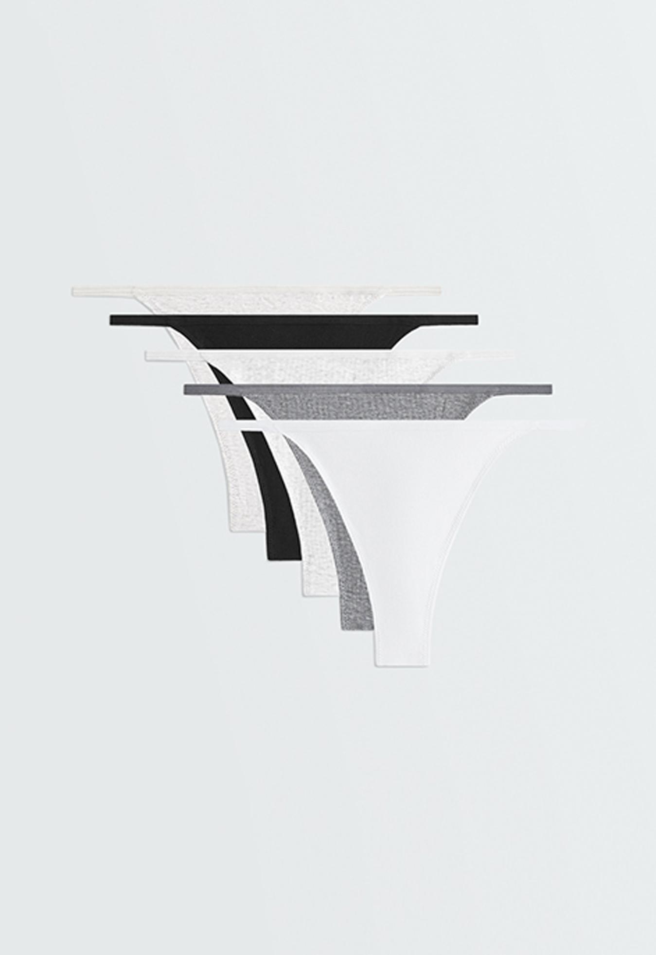 5 ribbed cotton blend thongs — GREY MELANGE