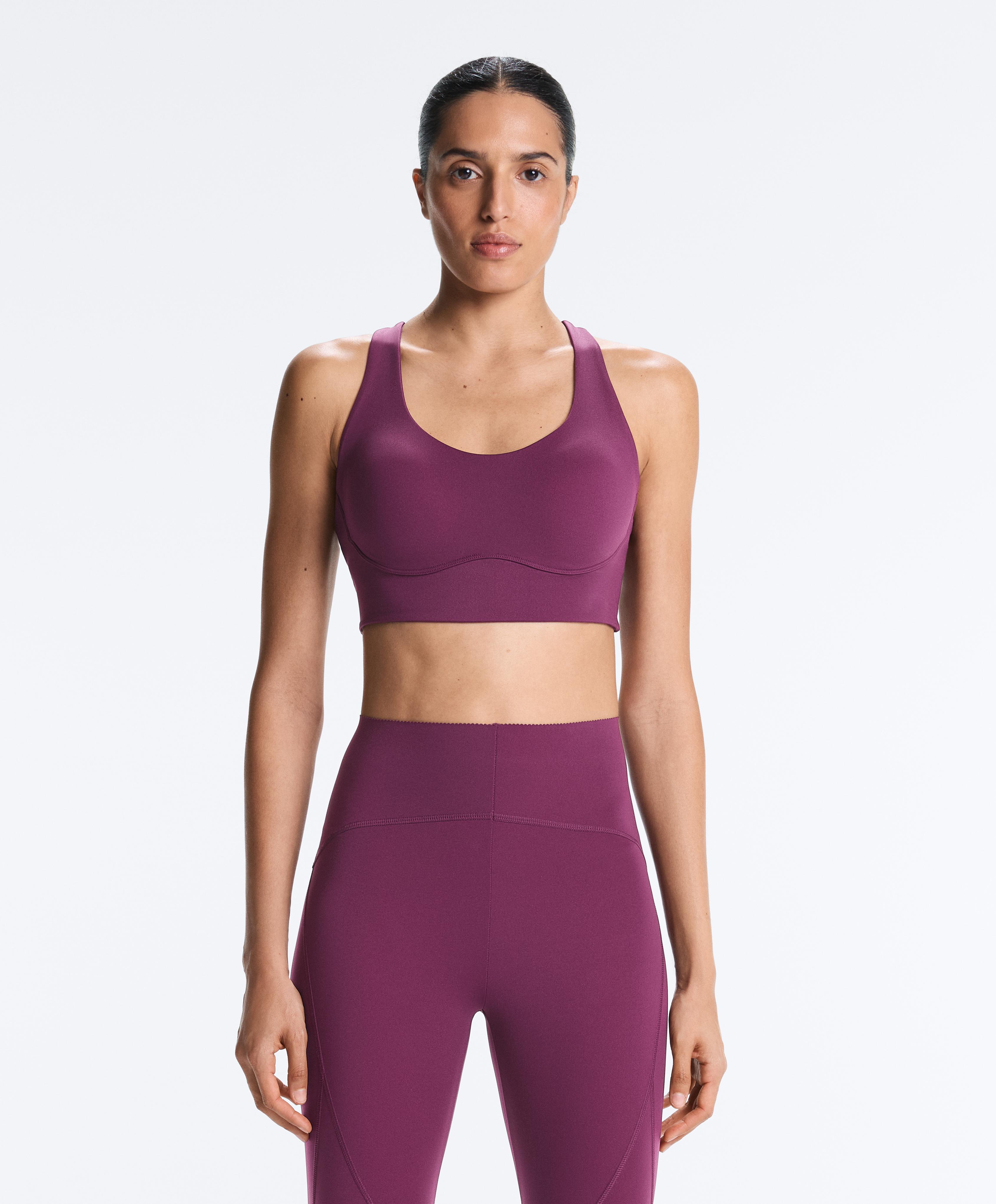 Medium-support compressive bra with cups — DARK PLUM