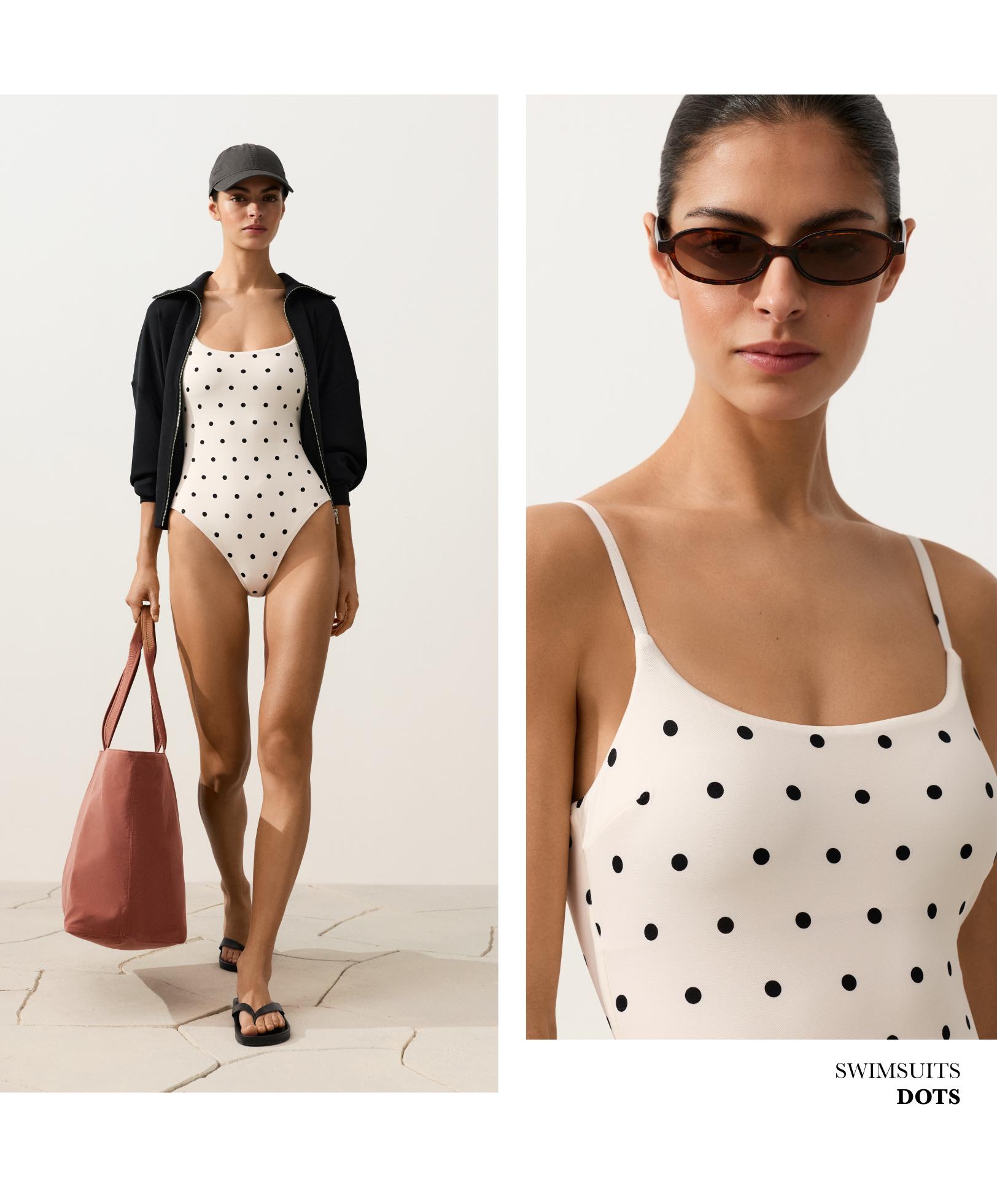Piqué polka dot triangle swimsuit