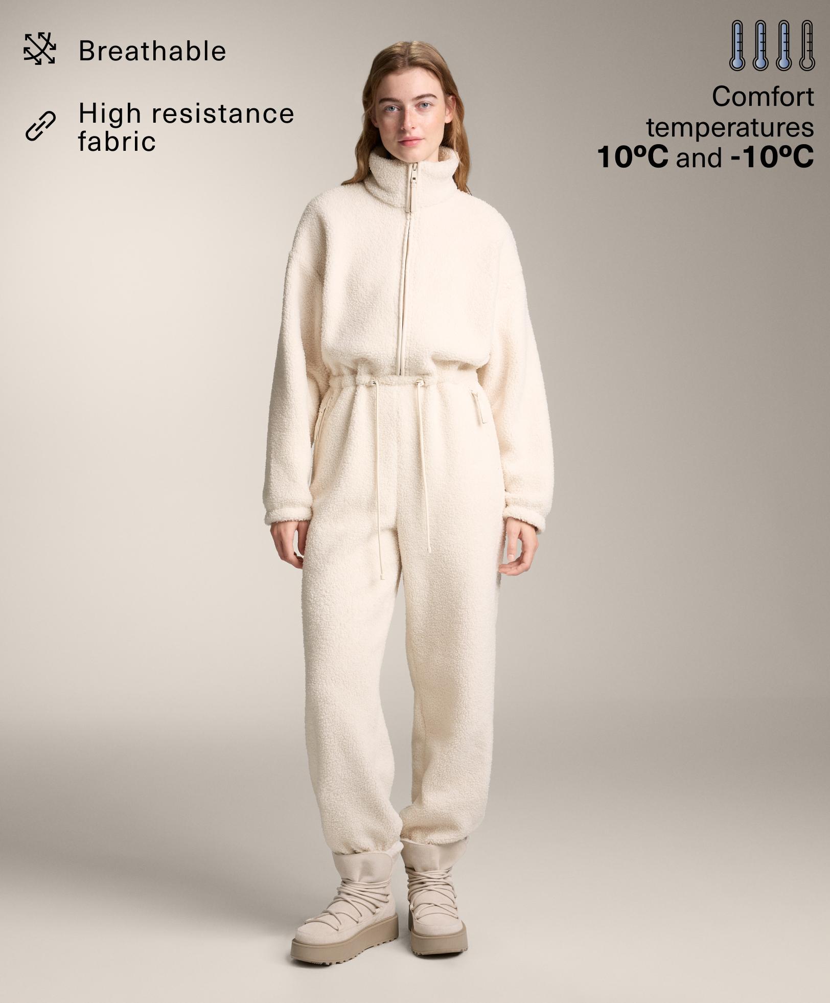 Lightweight adjustable-waist faux-shearling jumpsuit - Sale