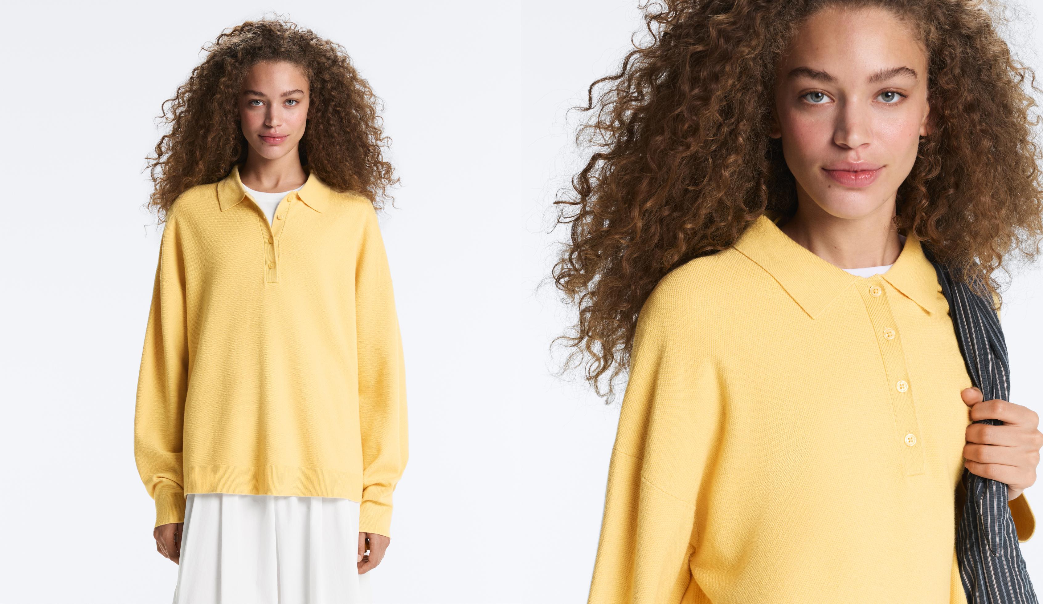 Button-up knit polo shirt — MID-YELLOW