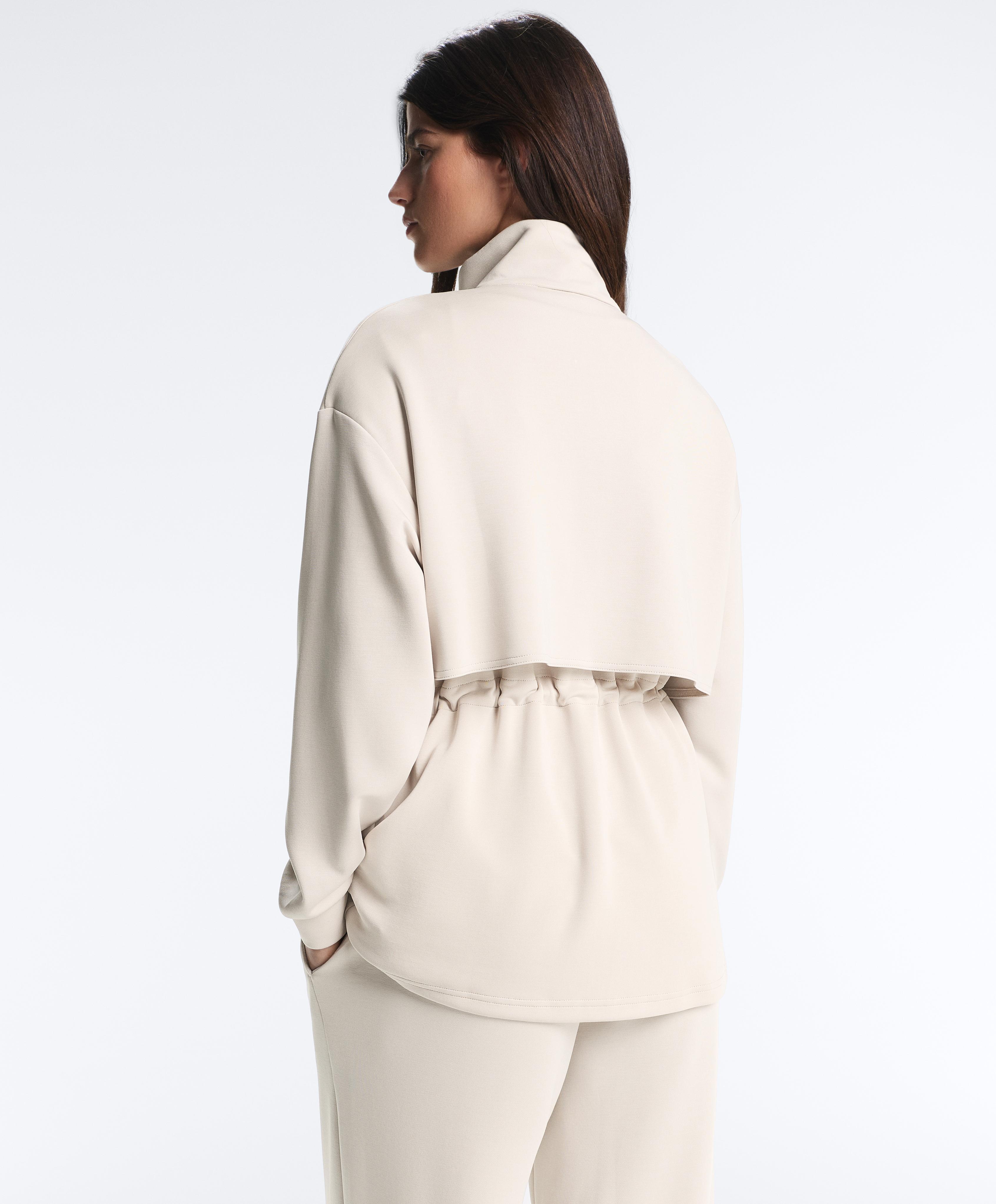 Long soft-touch jacket with modal and pockets — PALE MINK