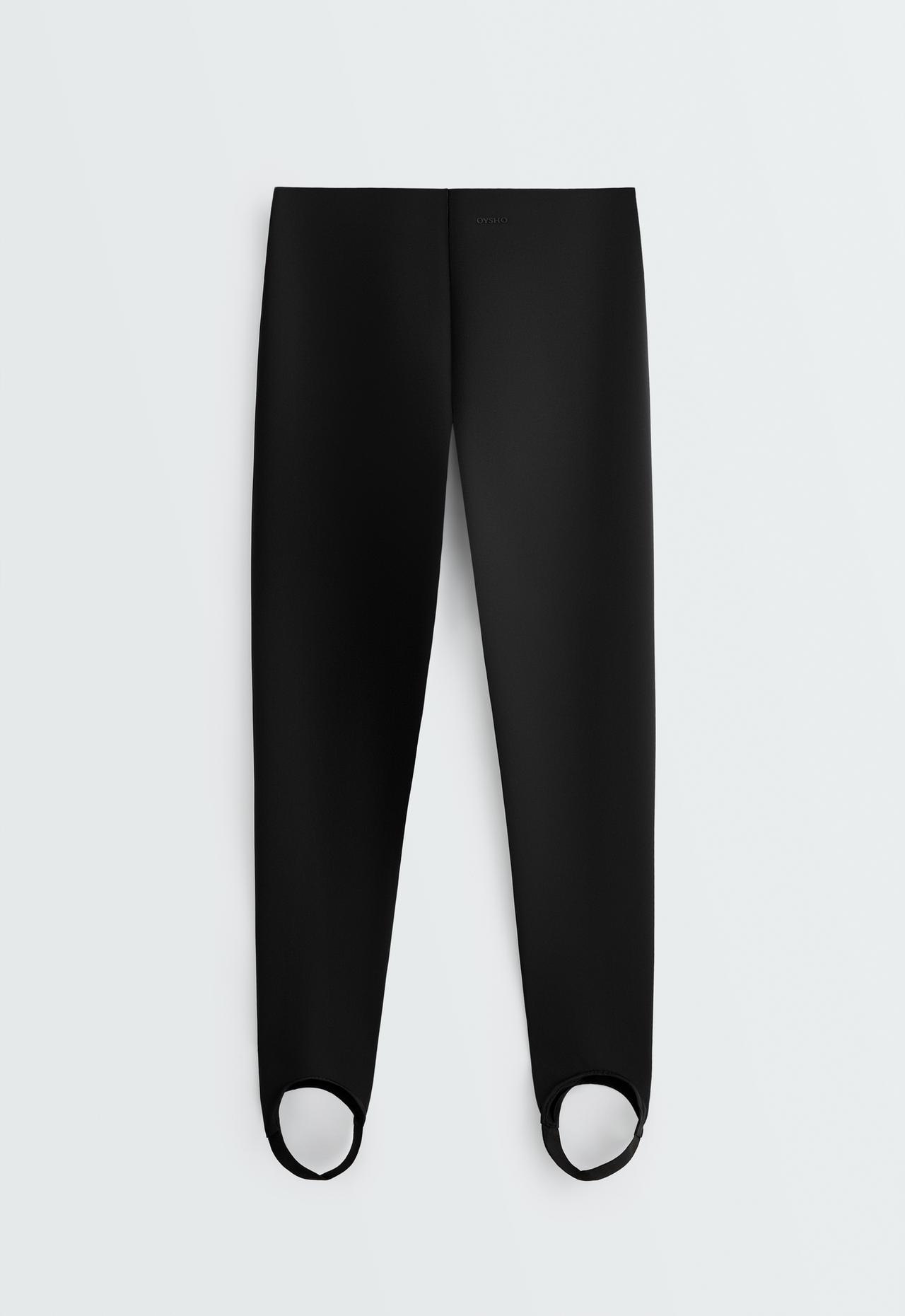 Ankle-length high rise neoprene-effect 65 cm stirrup leggings — BLACK
