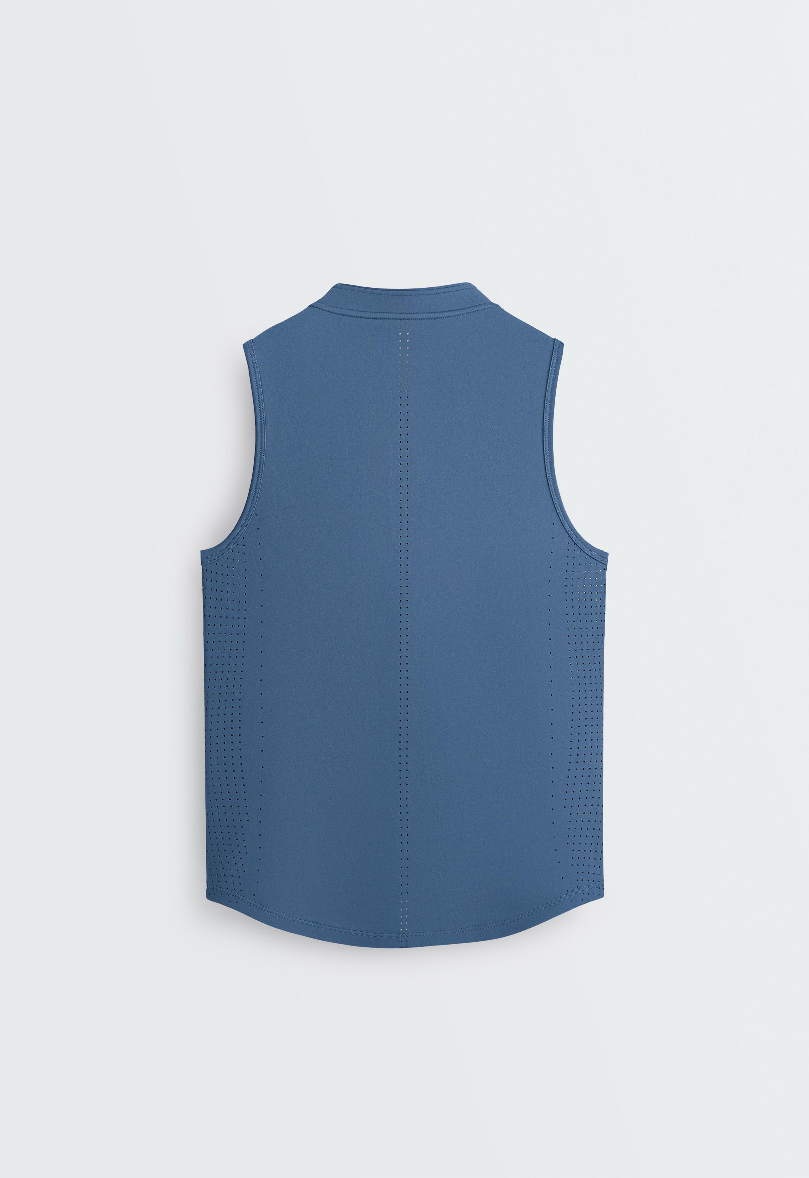 Technical sleeveless T-shirt with half zip — MID GREY-BLUE
