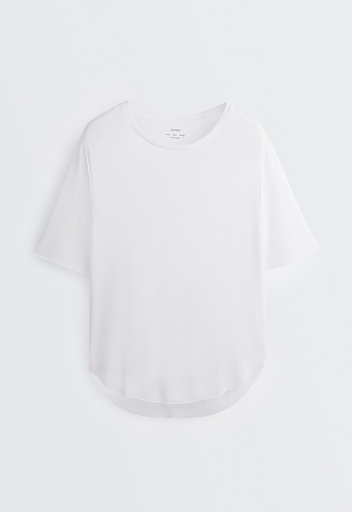 Modal blend short-sleeved T-shirt with rounded back hem — WHITE 