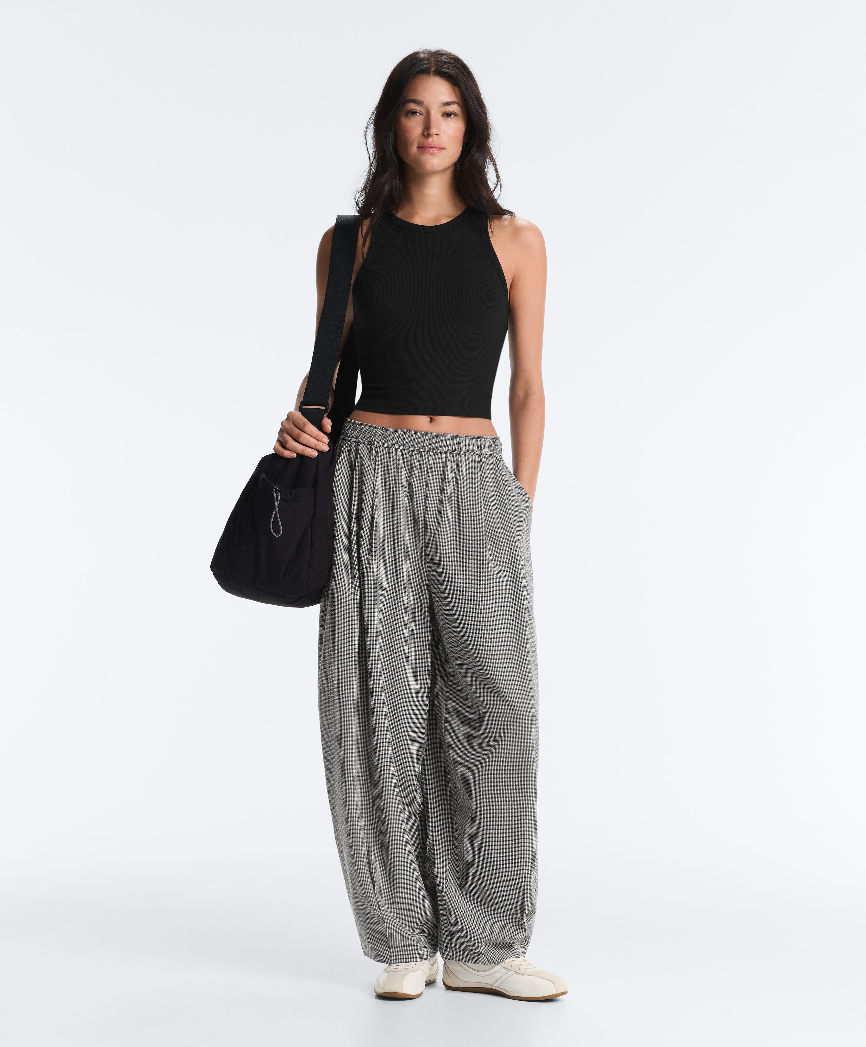Gingham lyocell blend balloon trousers — DUSTY BLACK