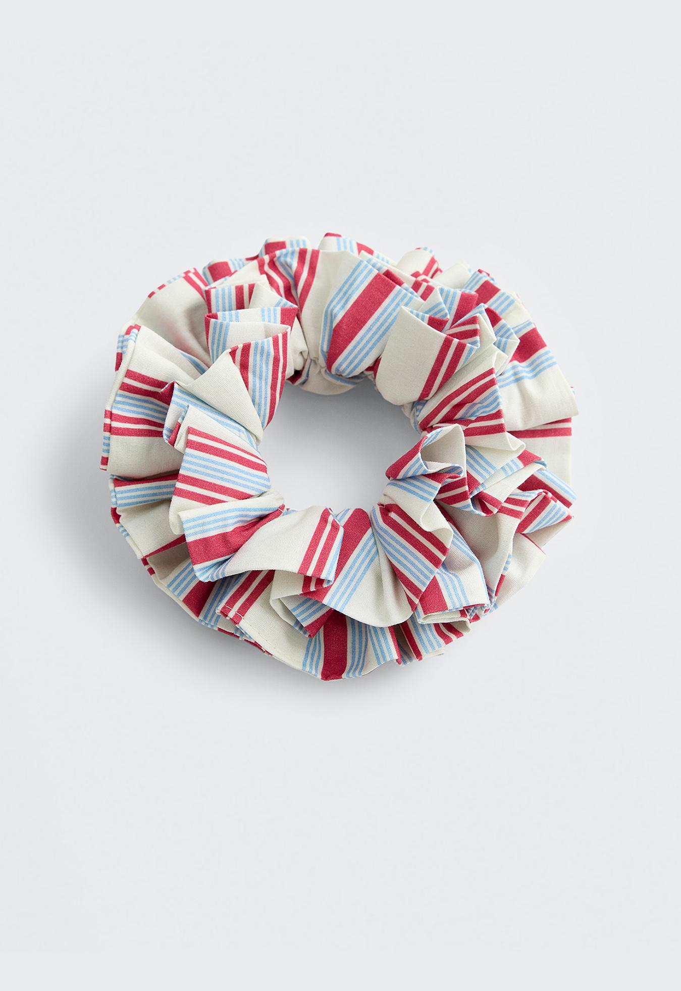 Maxi striped 100% cotton scrunchie — RED