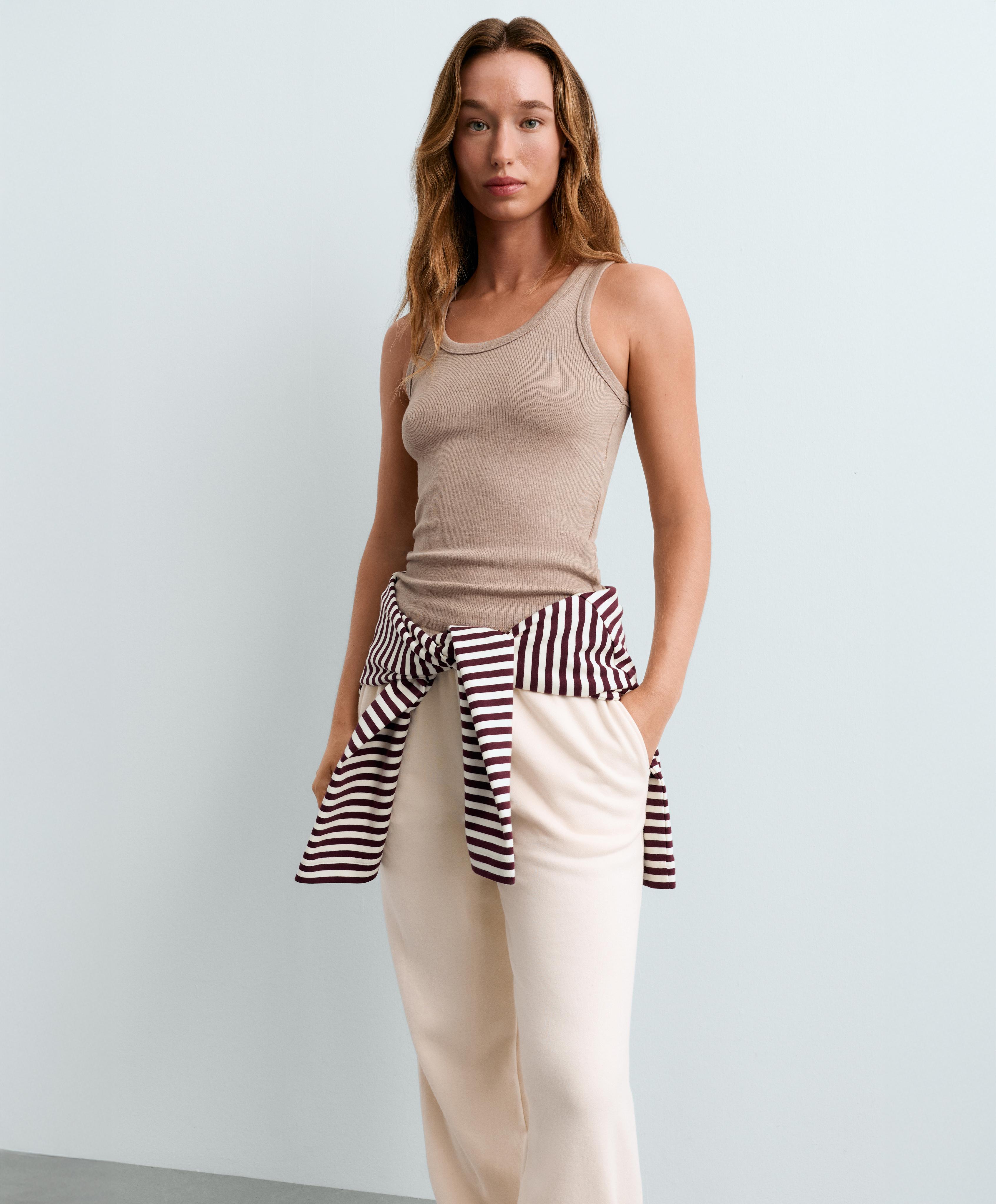 Slim-fit rib vest top with cotton and modal — SOFT MINK