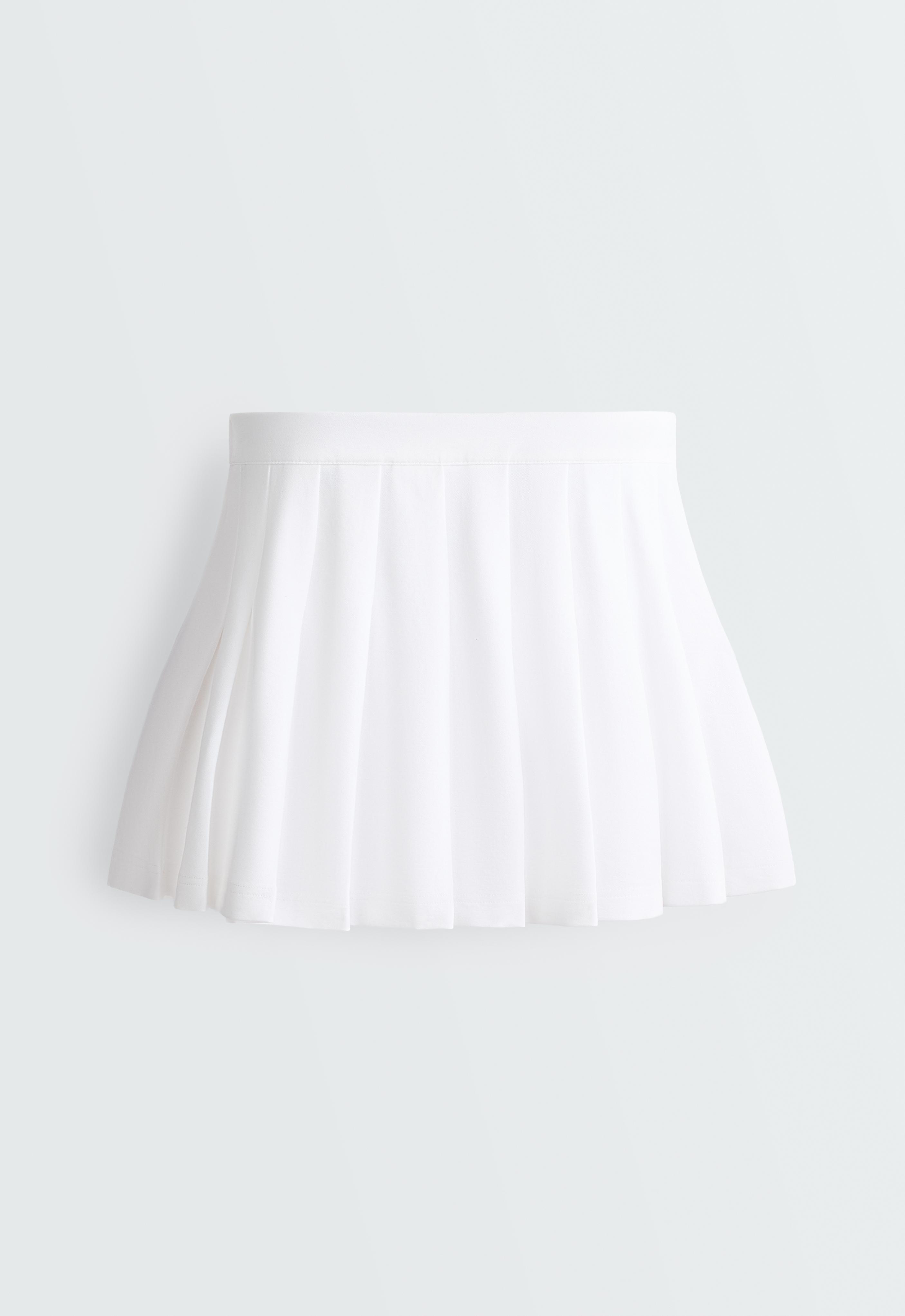 Cotton piqué pleated mini skirt — WHITE 