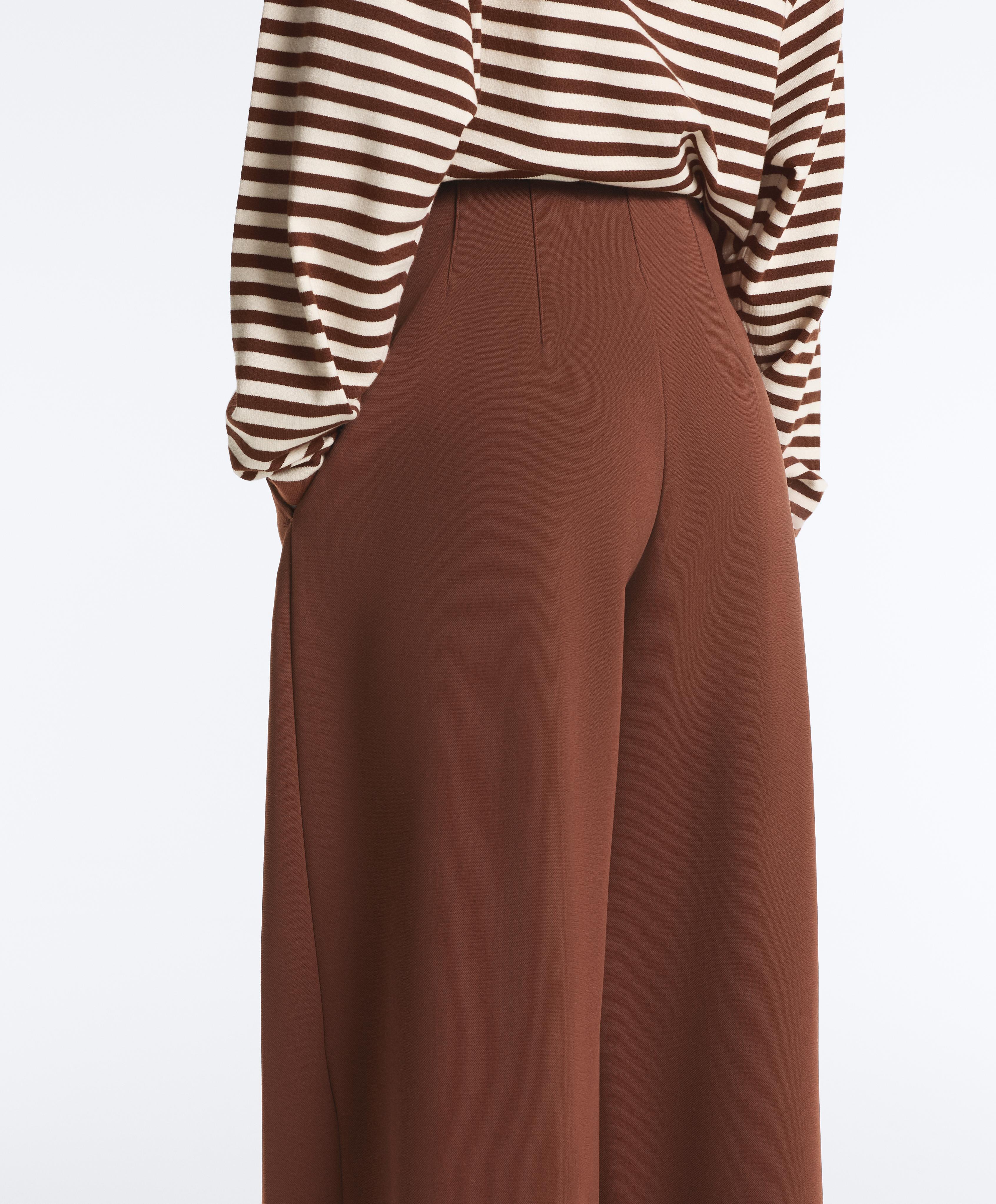 Wide-leg high-rise piqué trousers