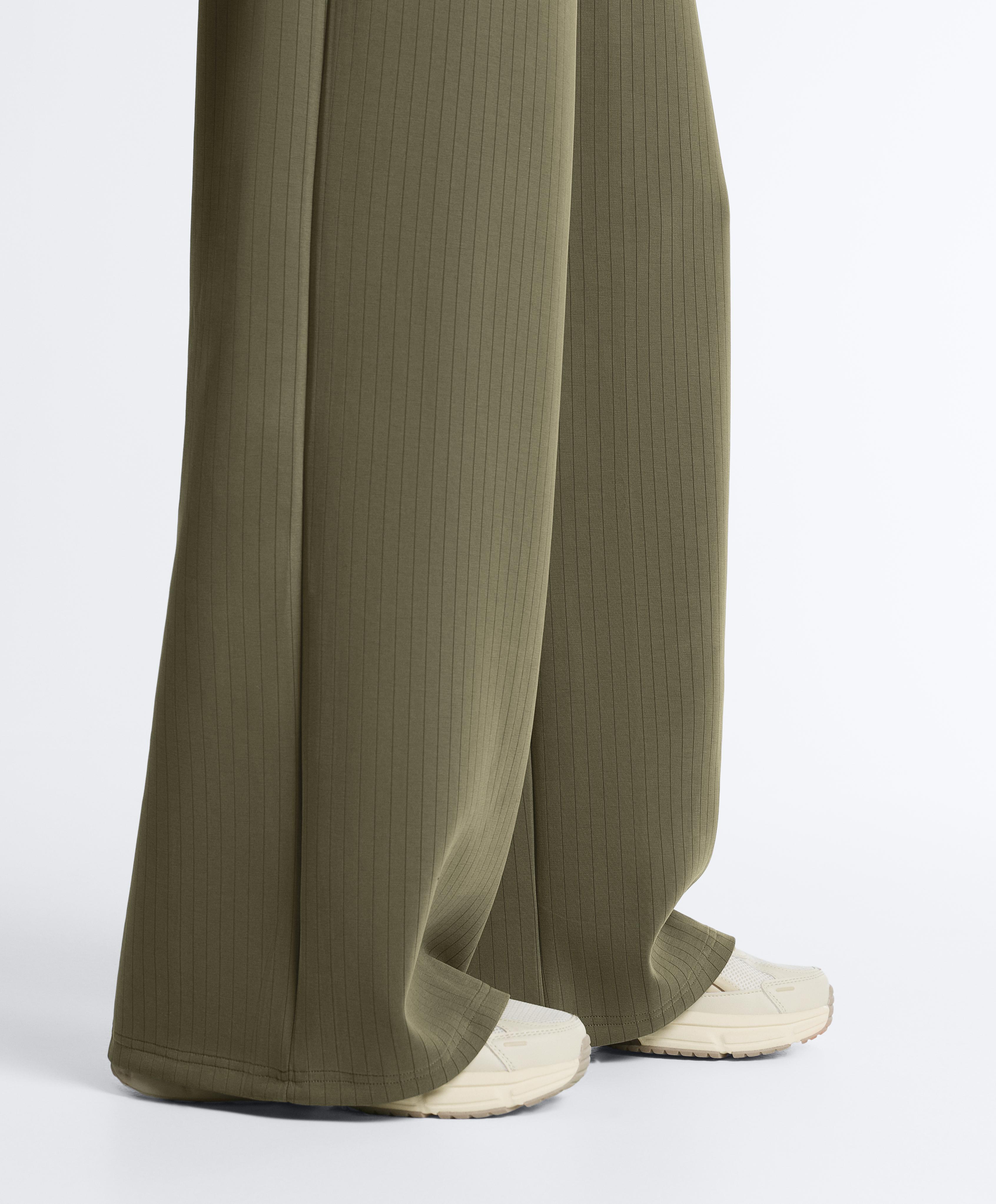 Straight-leg striped trousers with soft-touch modal — KHAKI