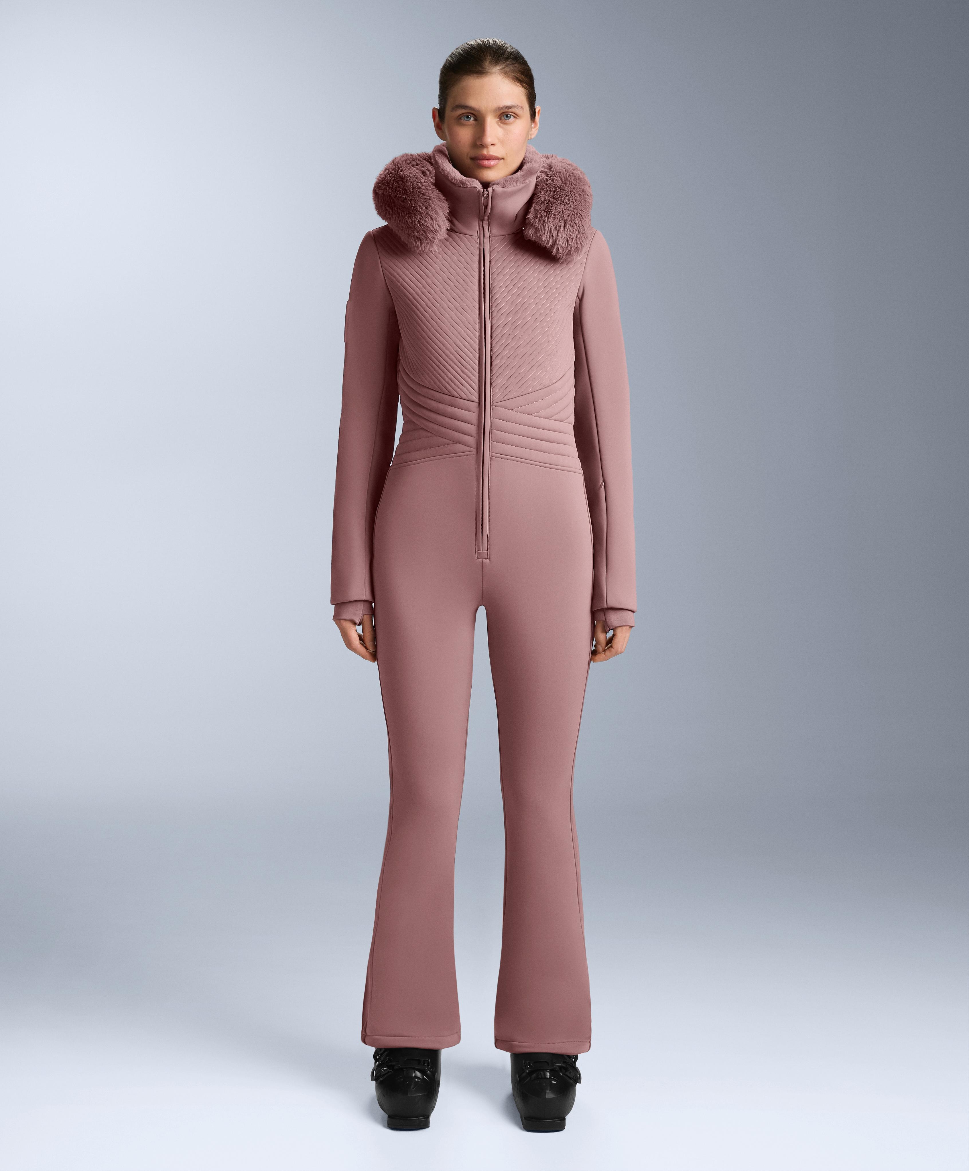 Water-resistant fitted stretch SKI jumpsuit — PINK-MAUVE
