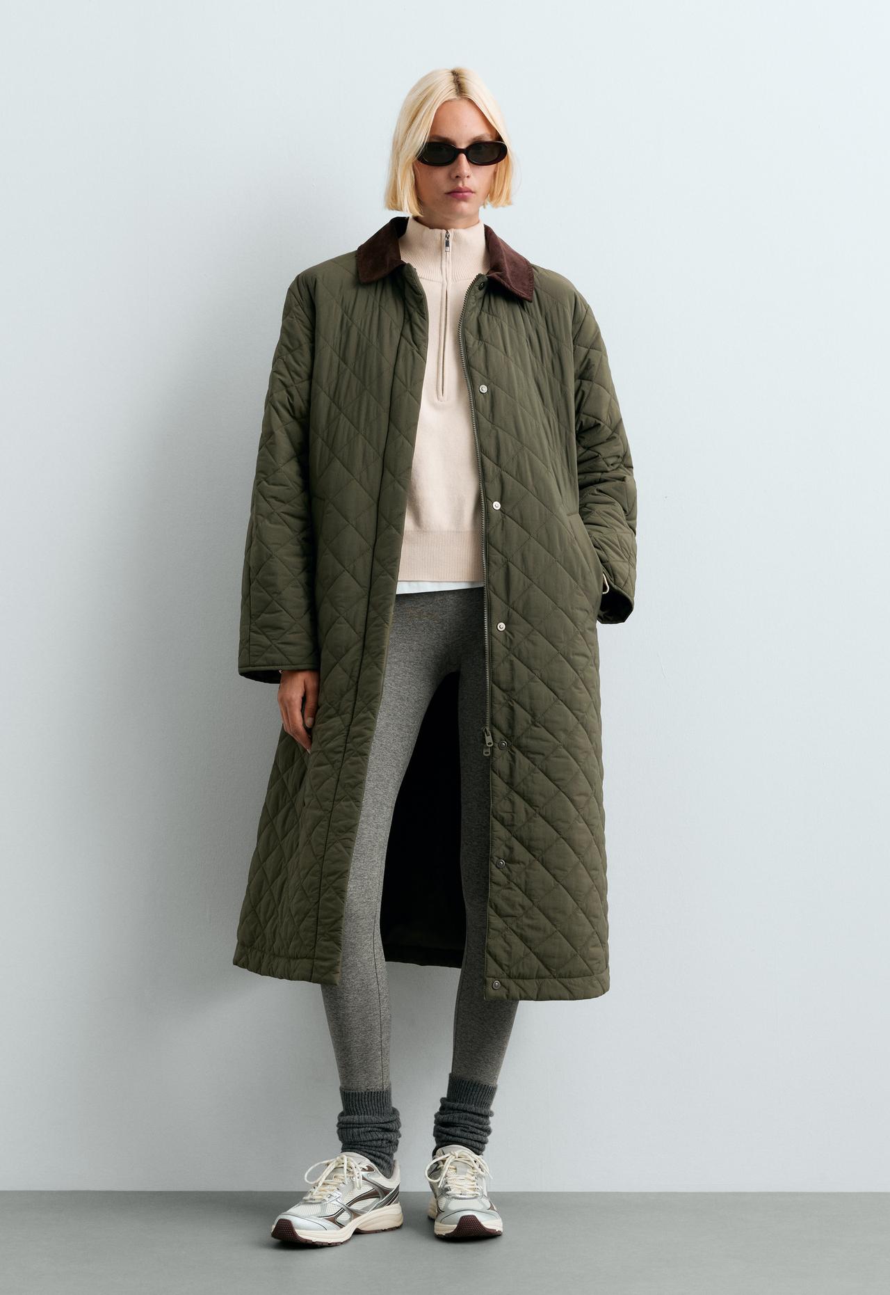 Long padded Fellex® jacket with AEROGEL and contrast collar — KHAKI