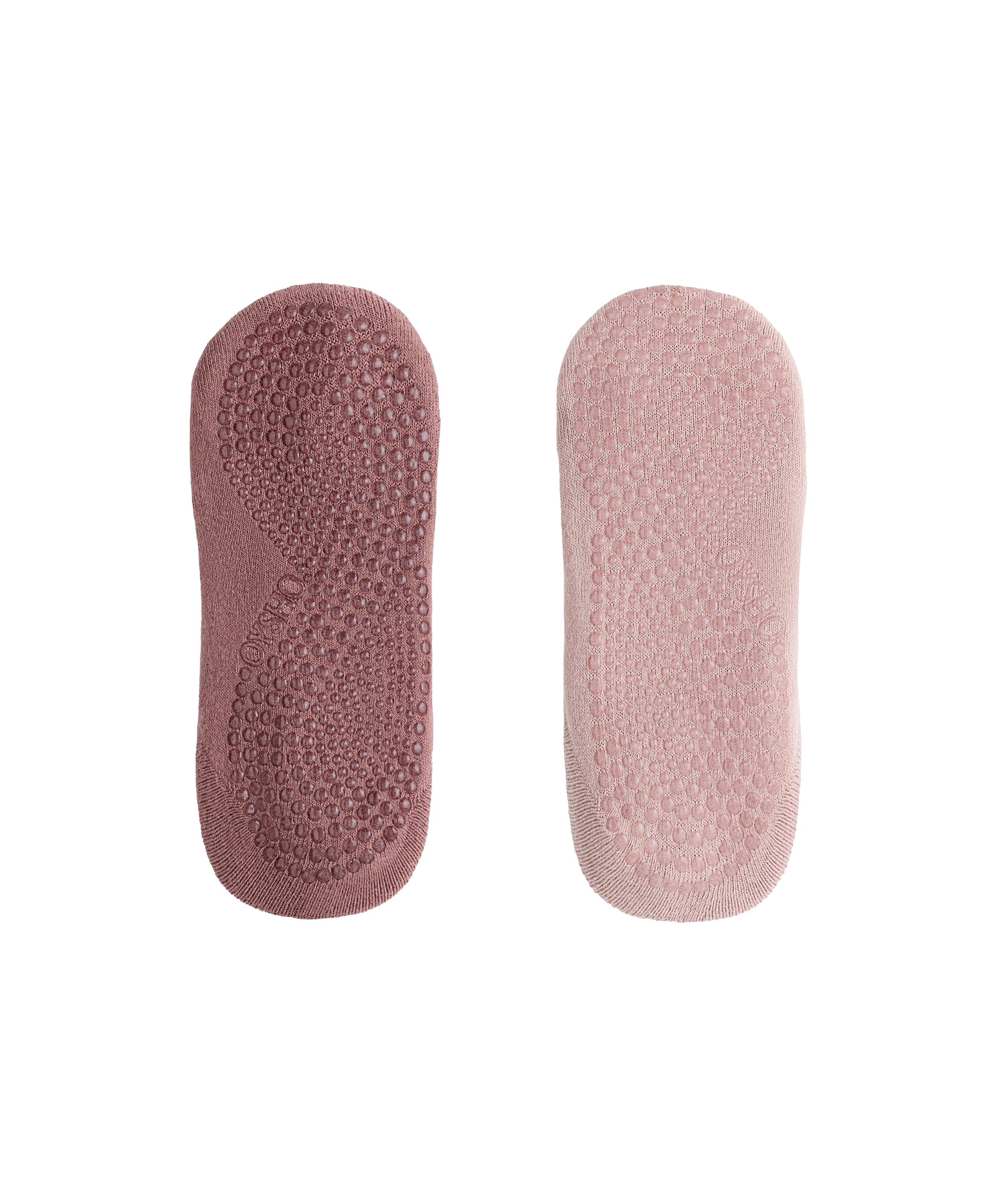 2 pairs of padded cotton blend invisible yoga and Pilates socks with wide strap — MID DUSTY PINK
