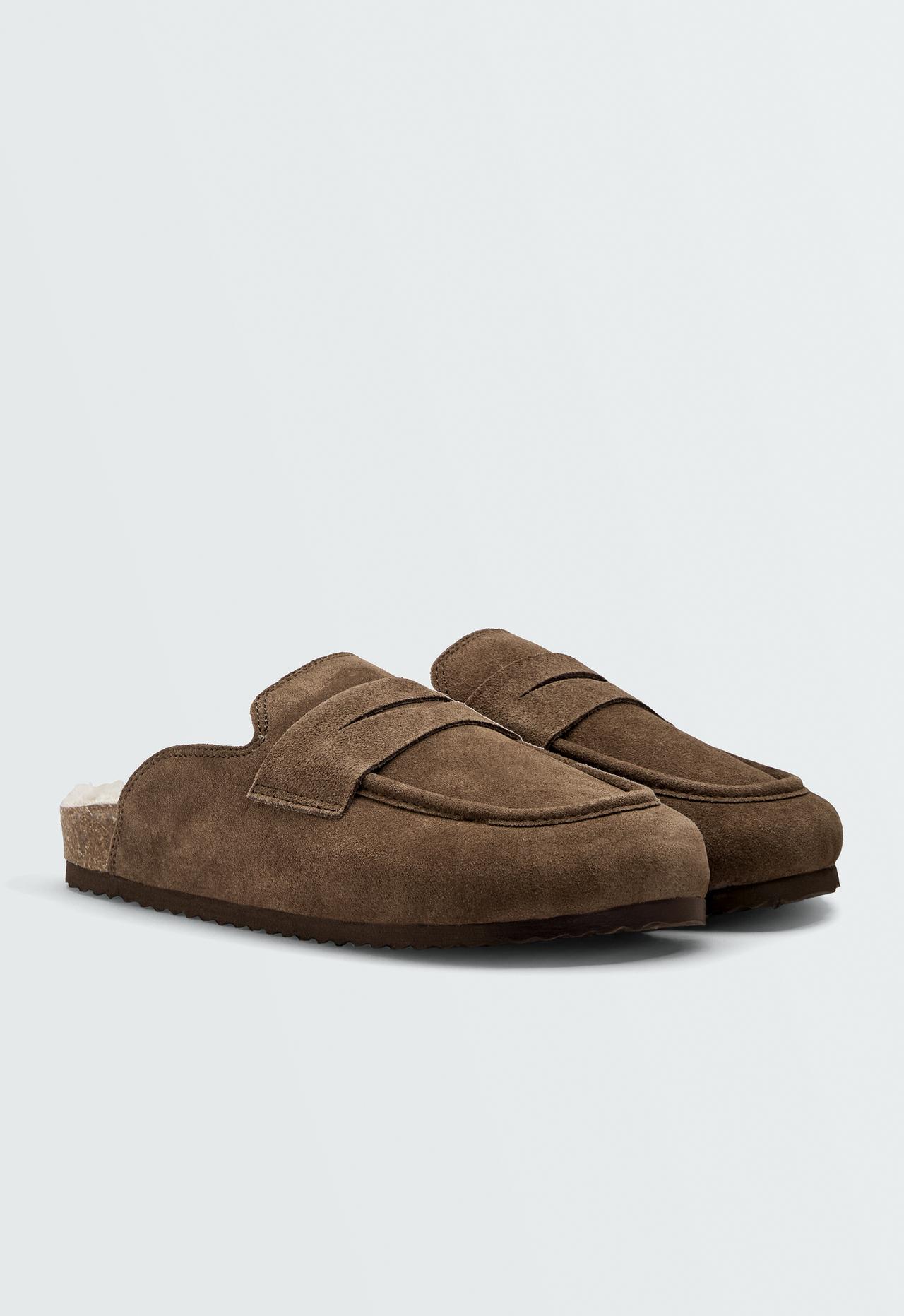 Warm-lined suede clog — TOBACCO BROWN