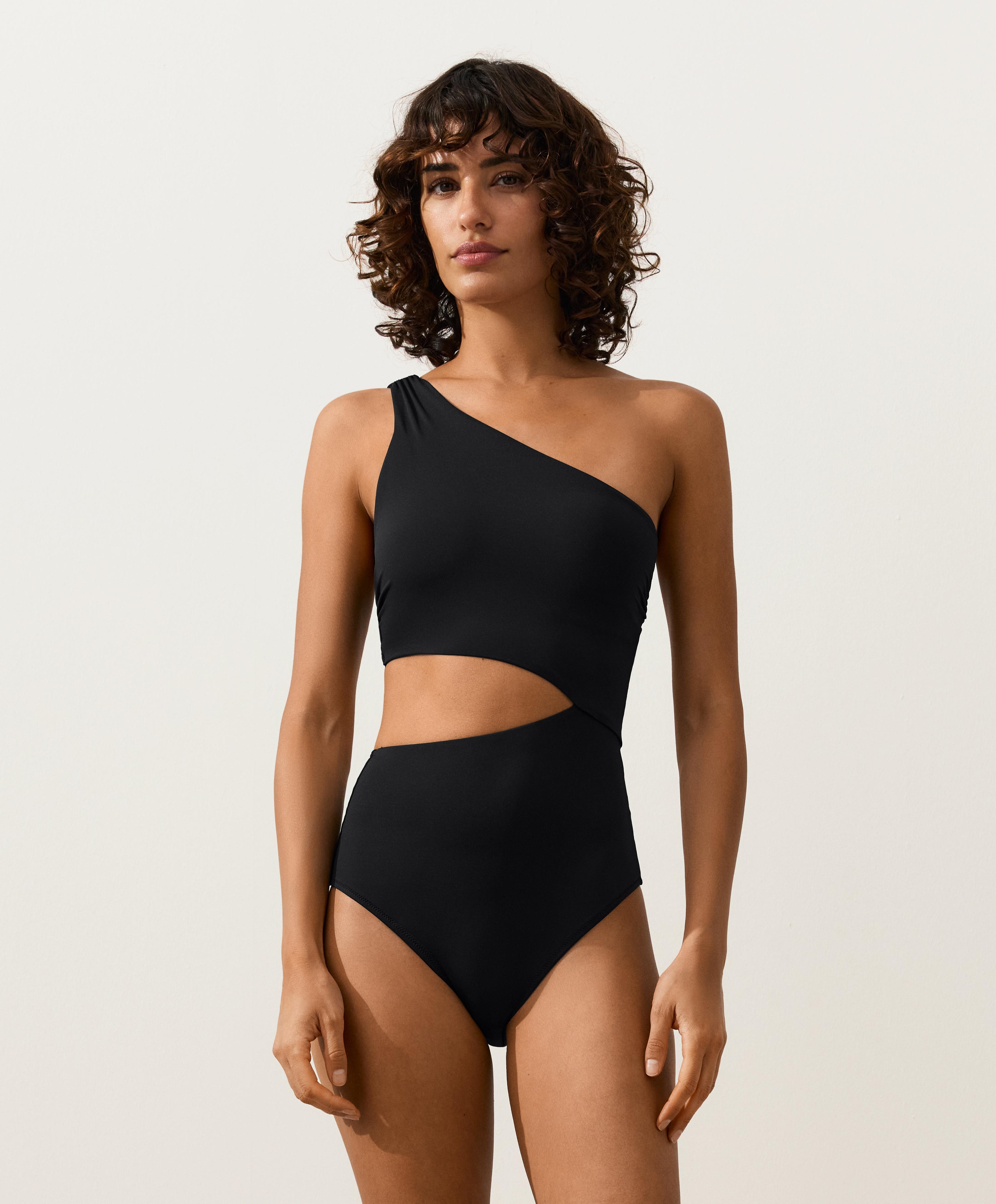 Asymmetric strap trikini — BLACK