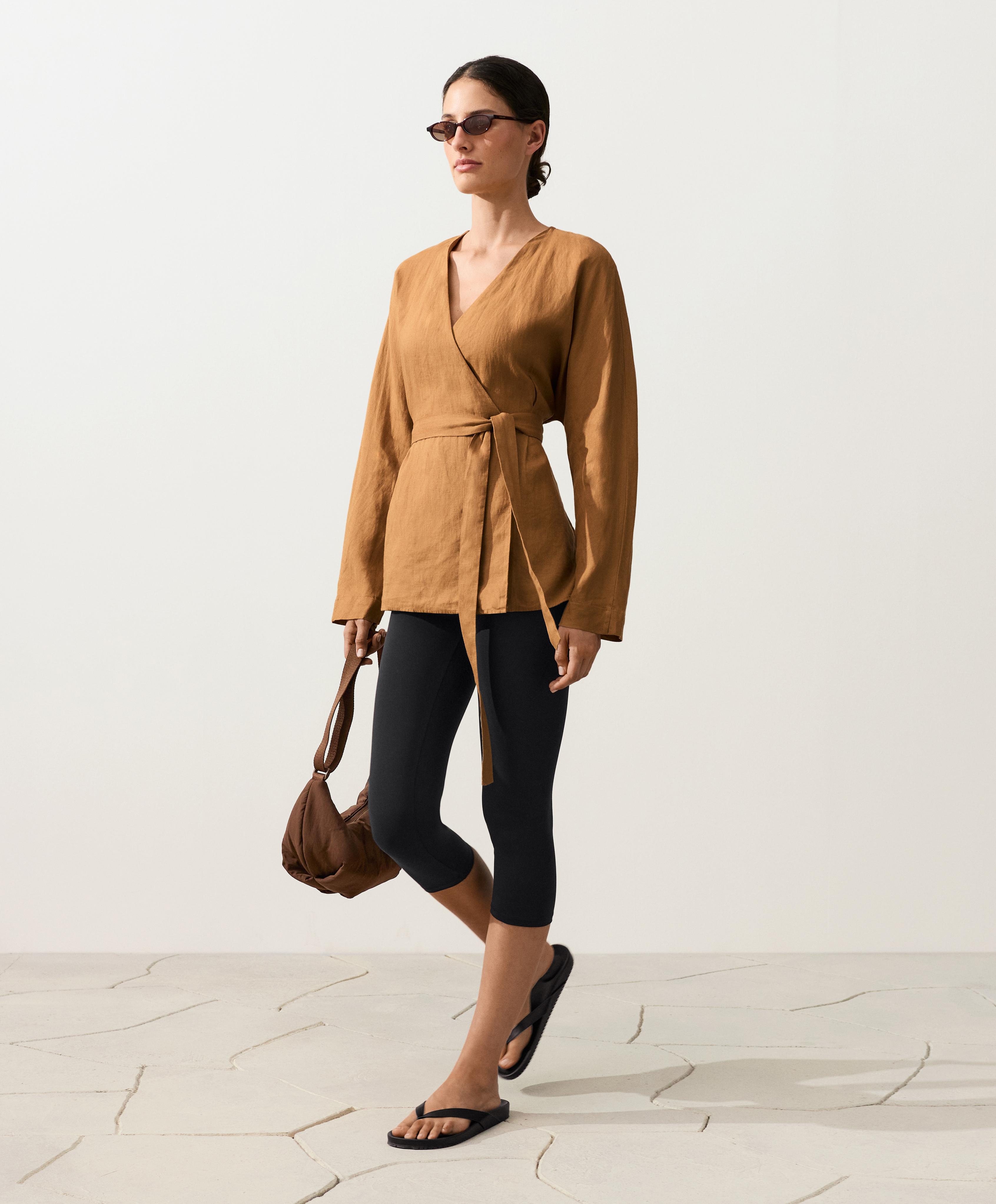 100% linen striped kimono shirt — MUSTARD