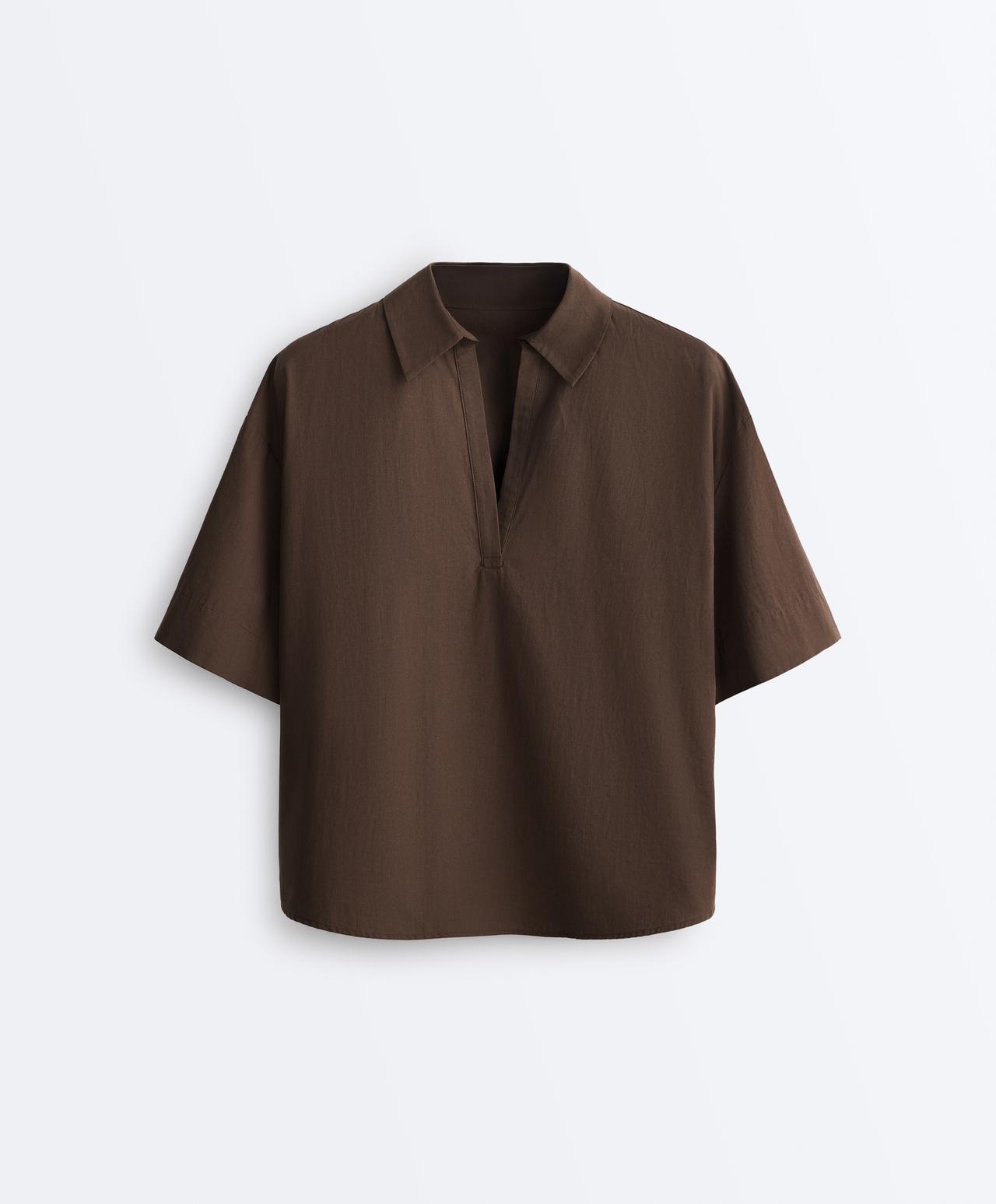 100% cotton poplin polo shirt — DARK BROWN