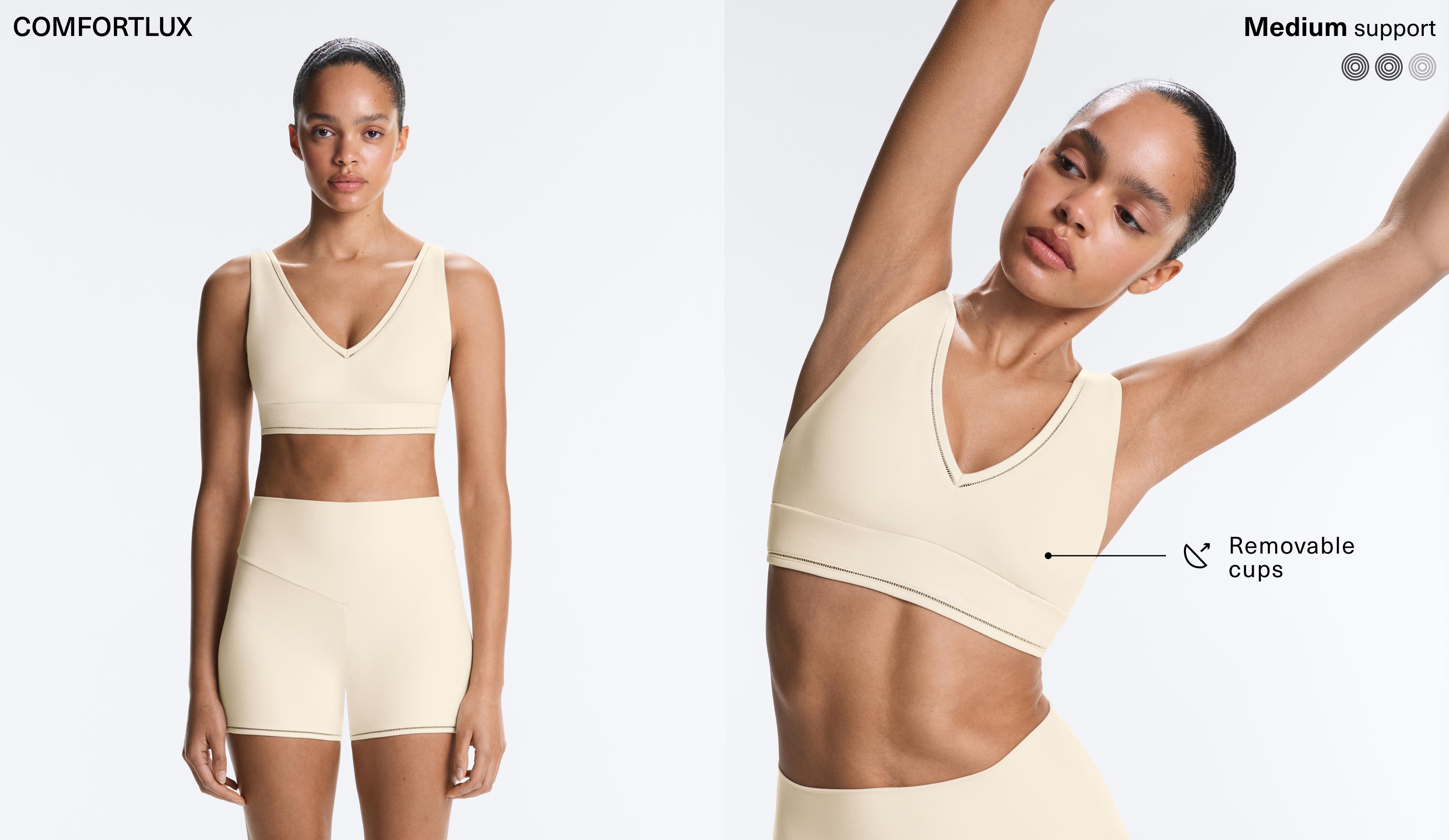 Comfortlux medium-support hemstitch sports bra — ECRU