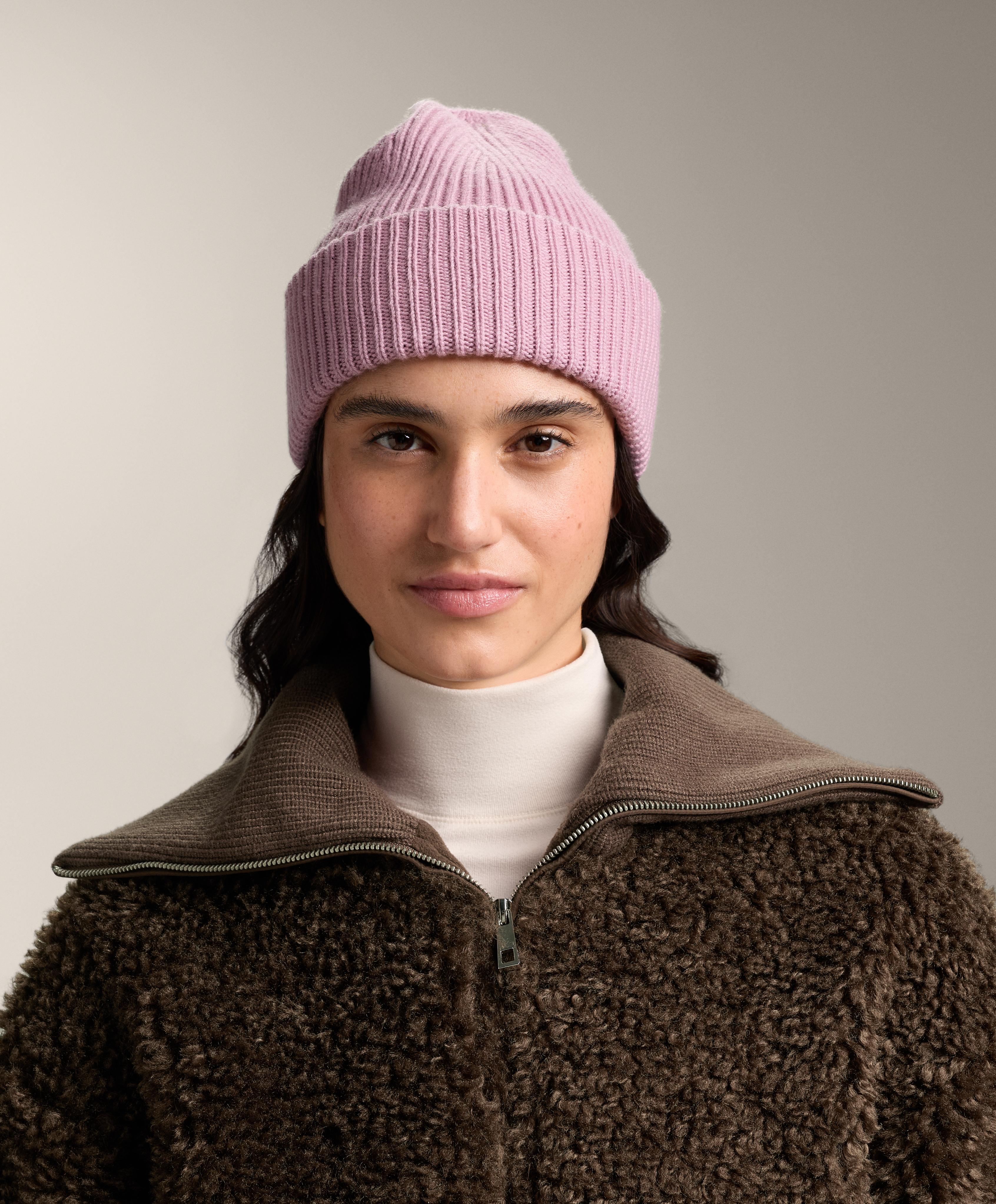 Wool blend knit pompom hat — MID DUSTY PINK