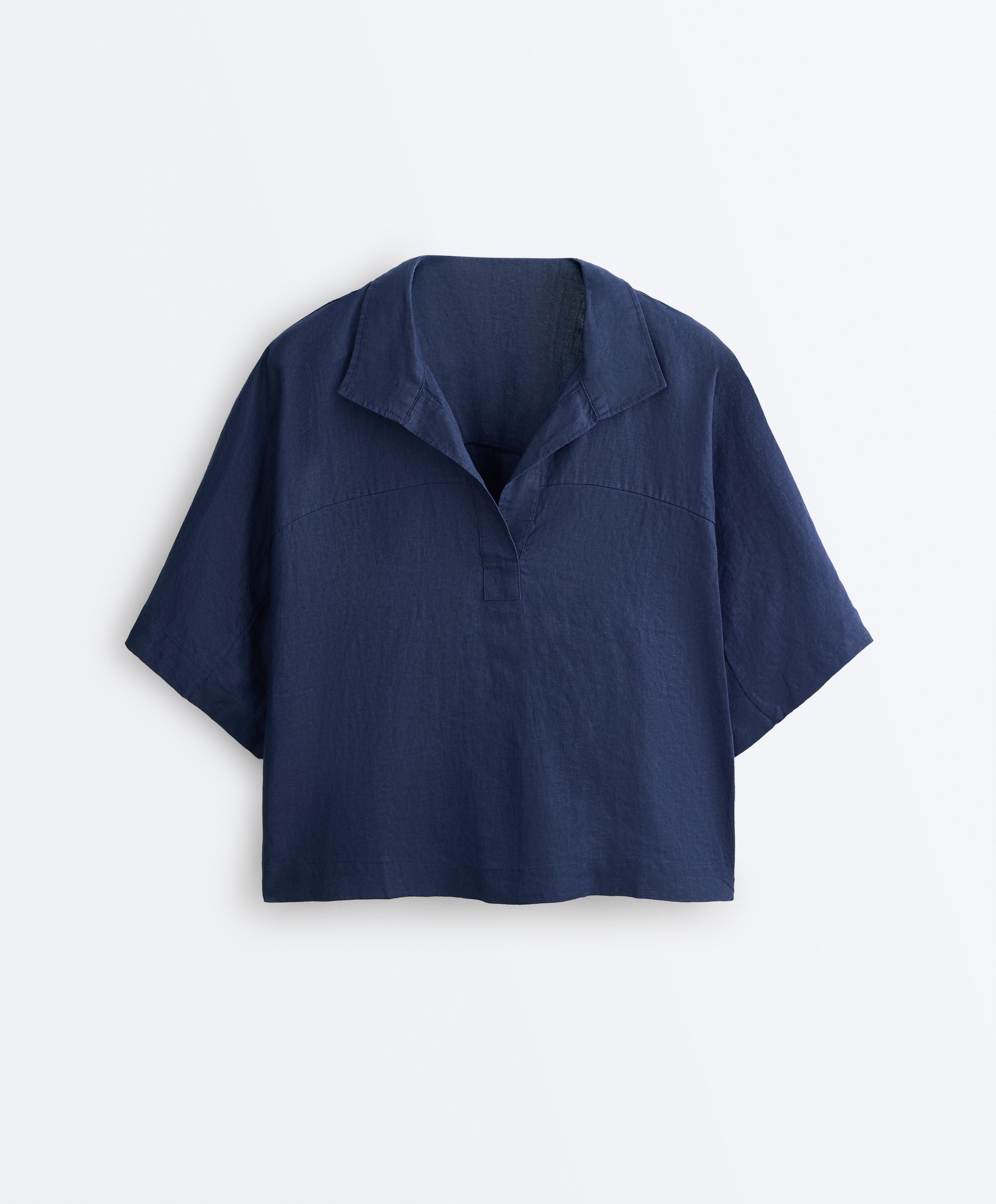 Chemise polo oversize 100 % lin - Soldes