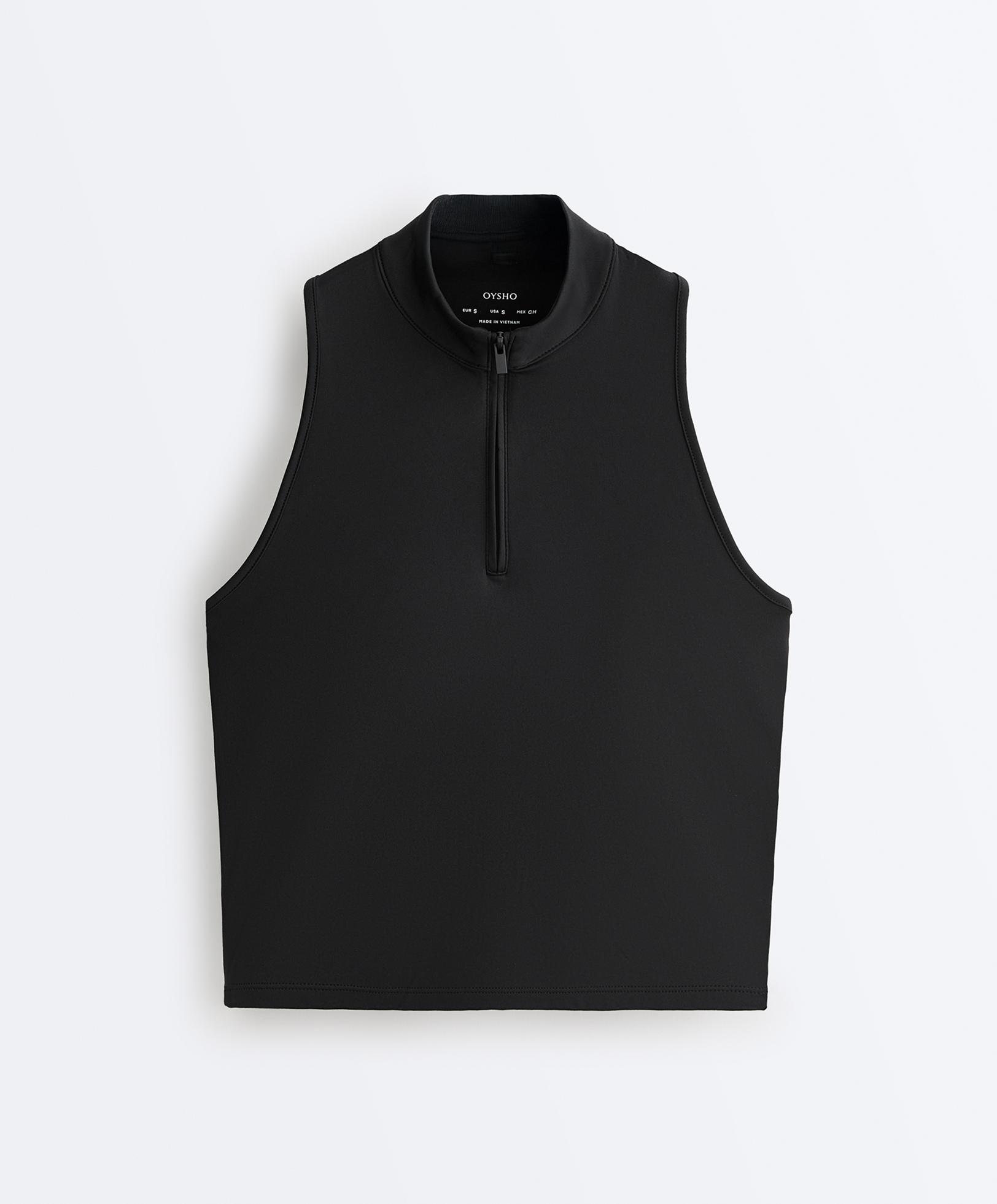 Half-zip sleeveless top — BLACK
