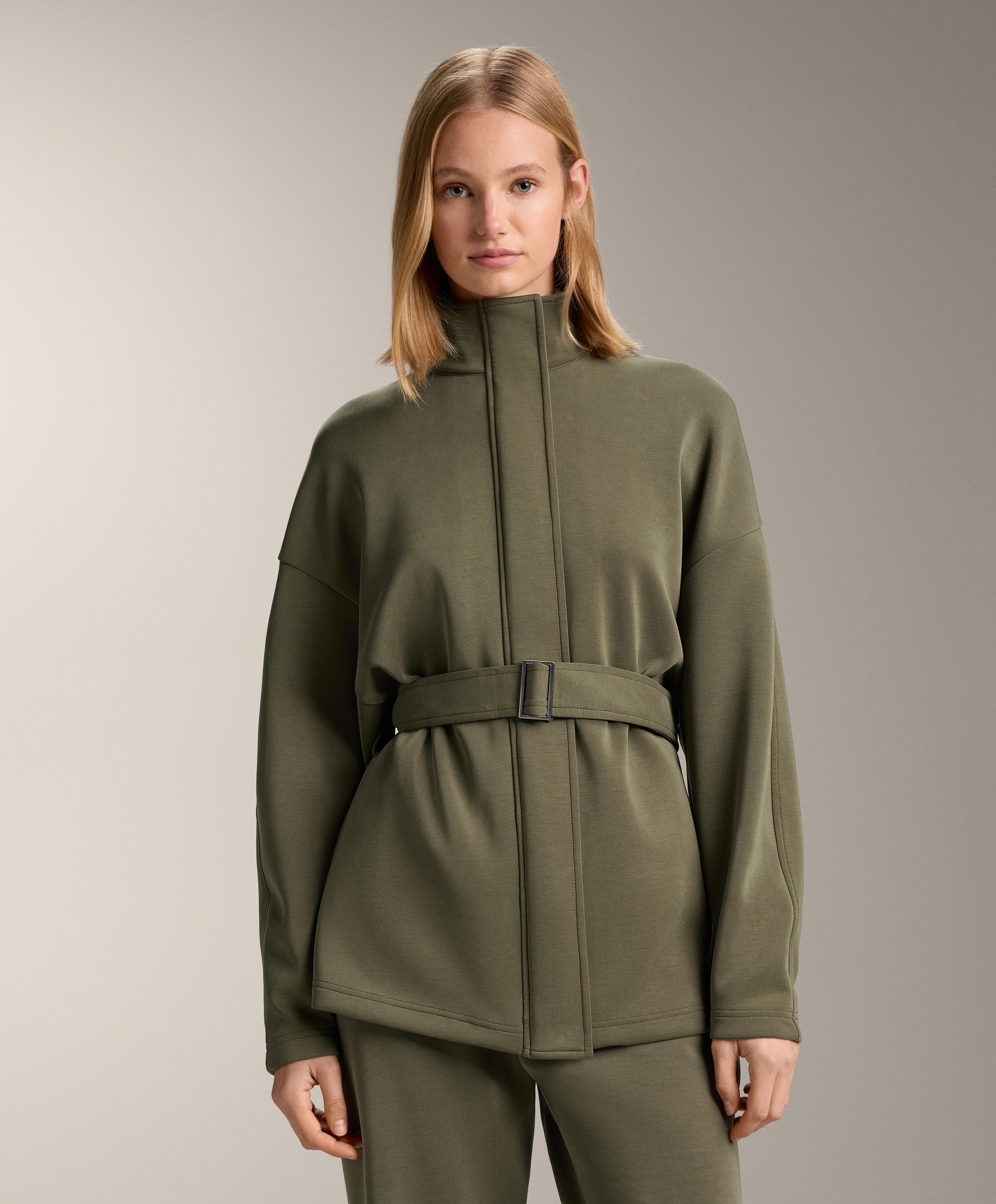 Lange Jacke mit Gürtel und Modalanteil brushed