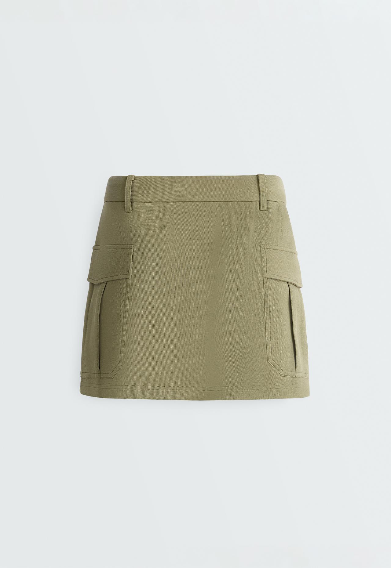 Short piqué skirt with cotton pockets — YELLOW GREEN