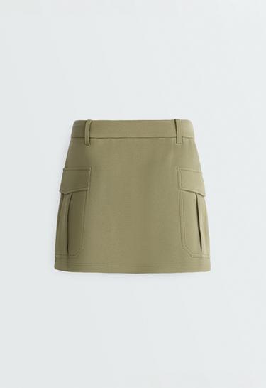 Short piqué skirt with cotton pockets — YELLOW GREEN 9