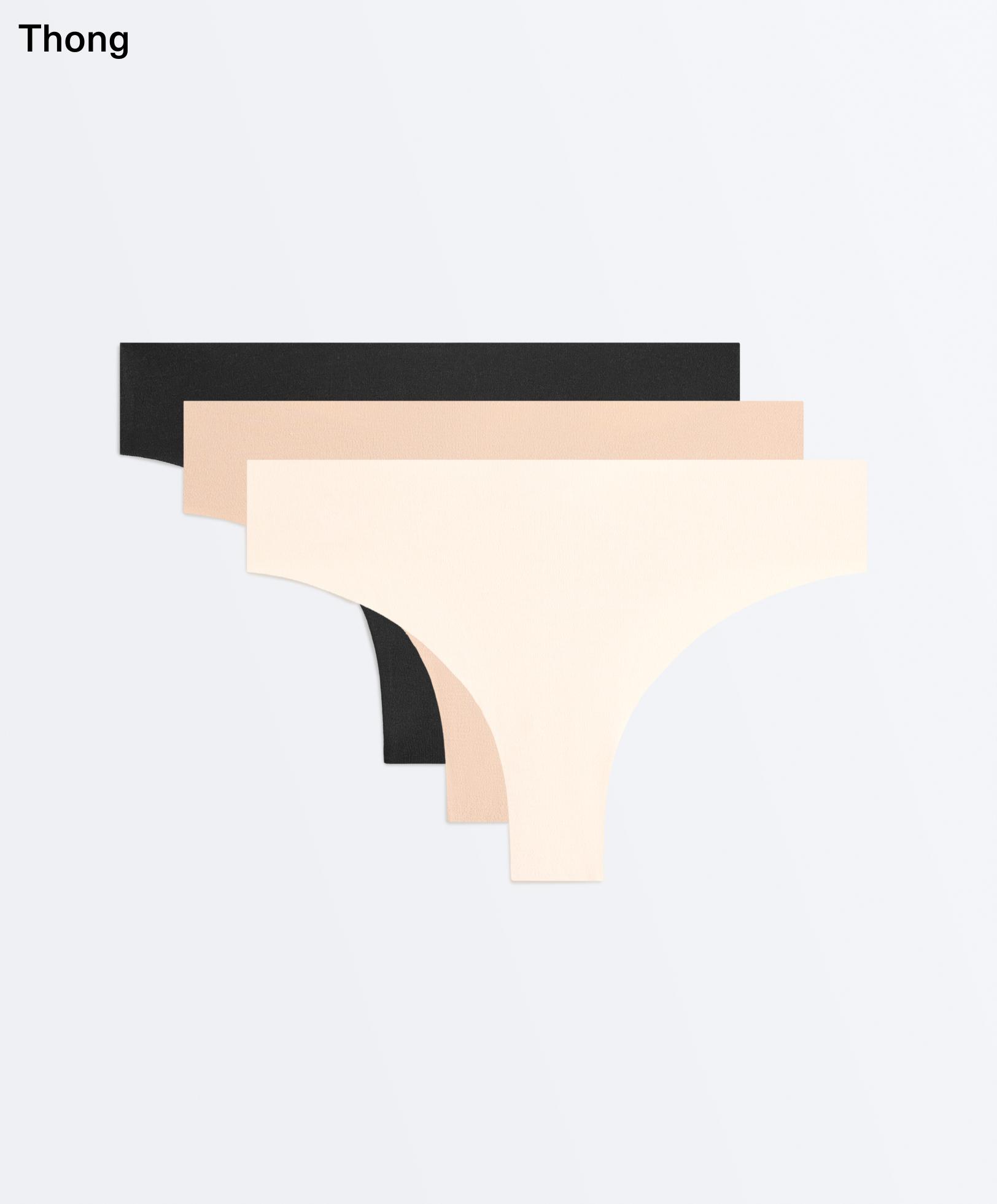 3 invisible laser-cut cotton blend thongs — BEIGE
