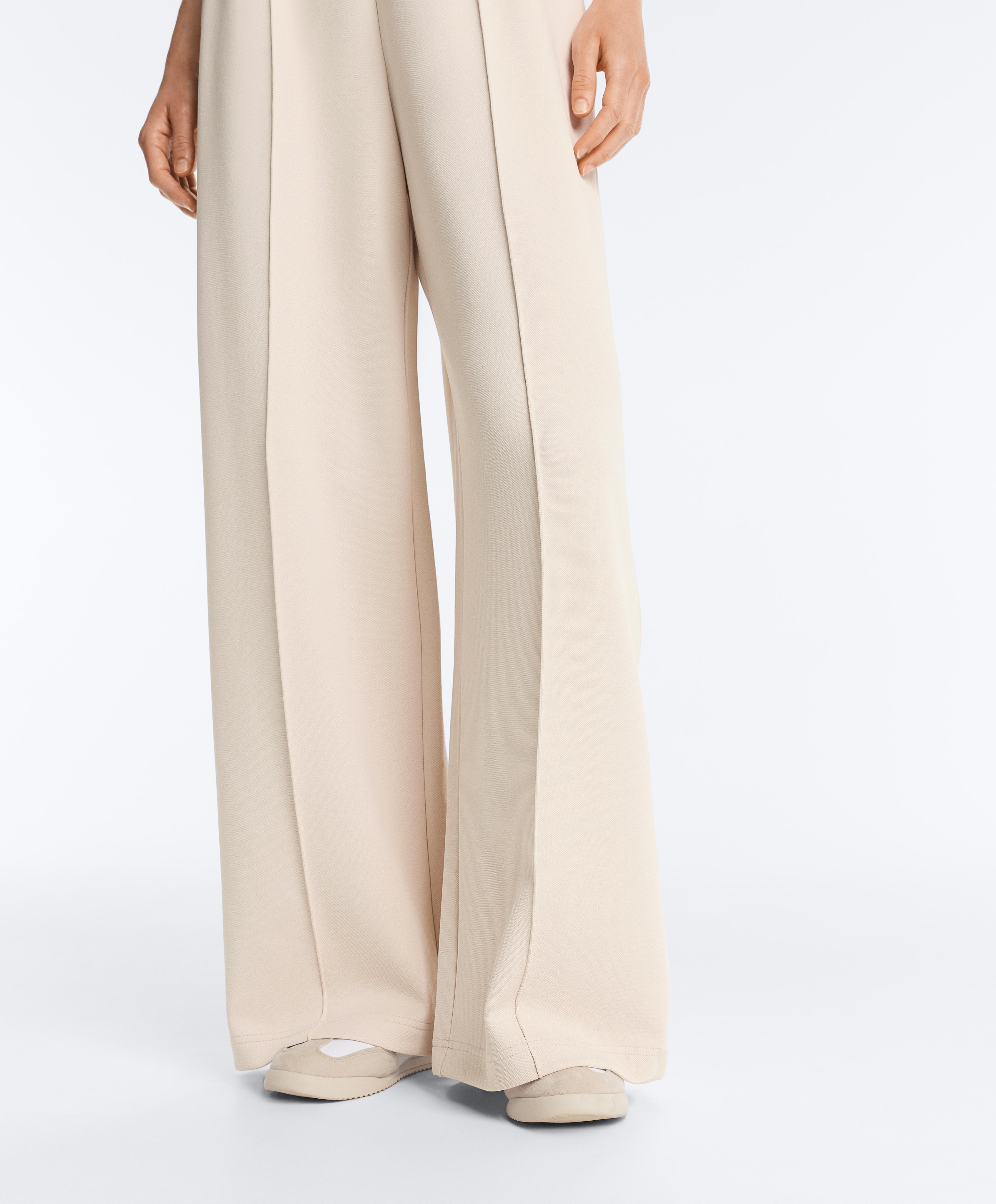 Cotton piqué straight-leg trousers with crease — PALE BEIGE