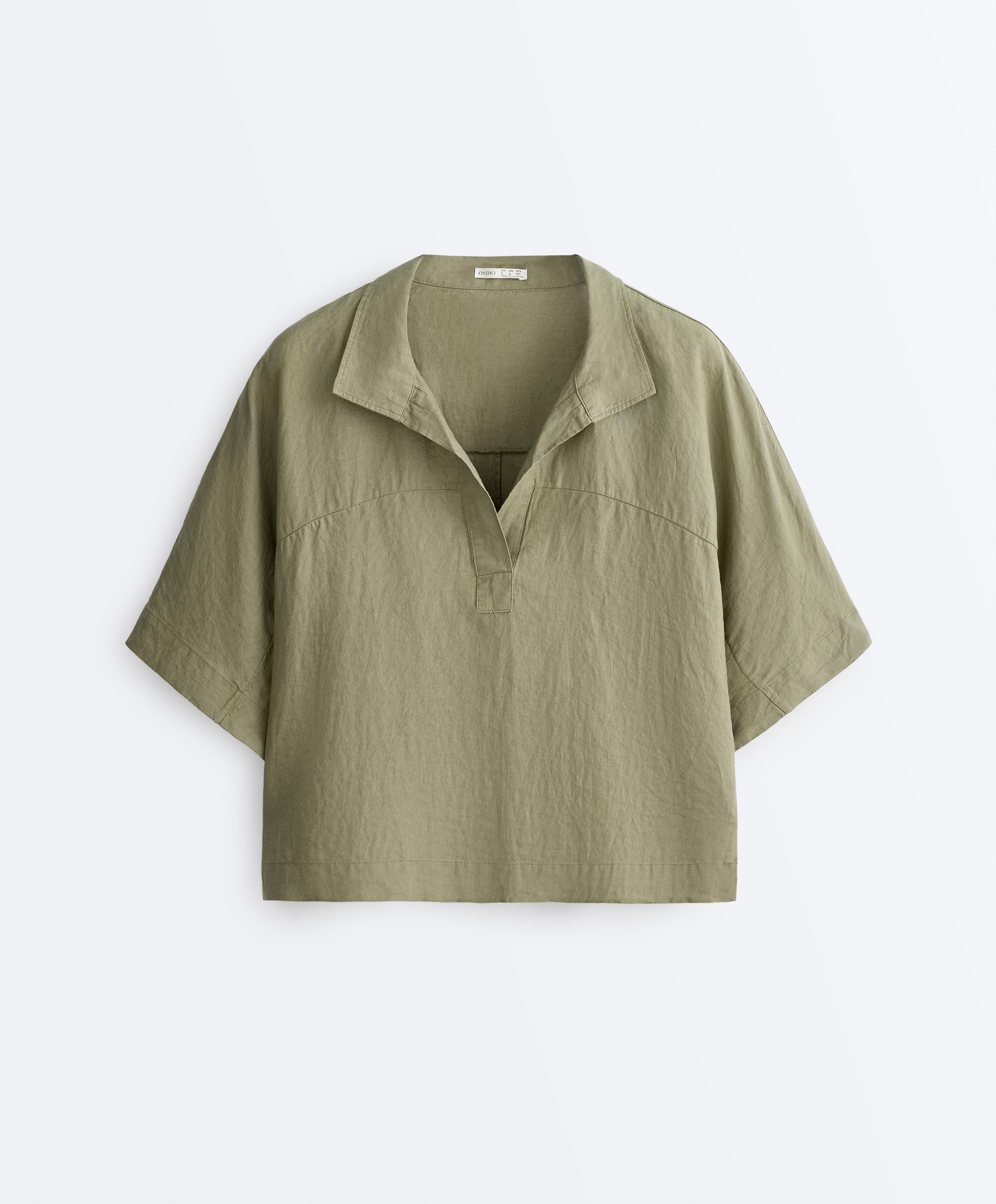 Oversize 100% linen polo shirt — YELLOW GREEN