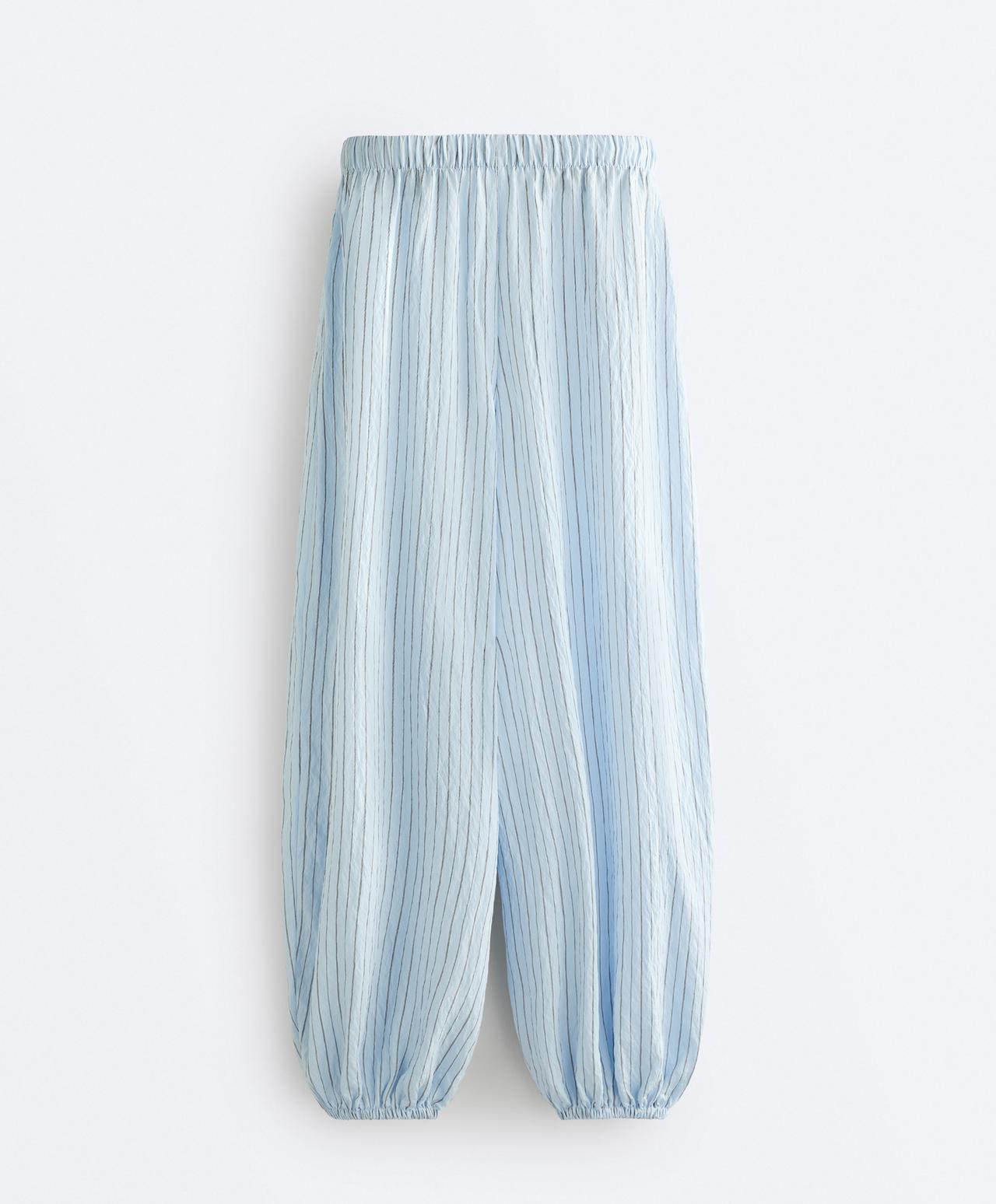 Modal blend striped trousers — DUSTY-BLUE