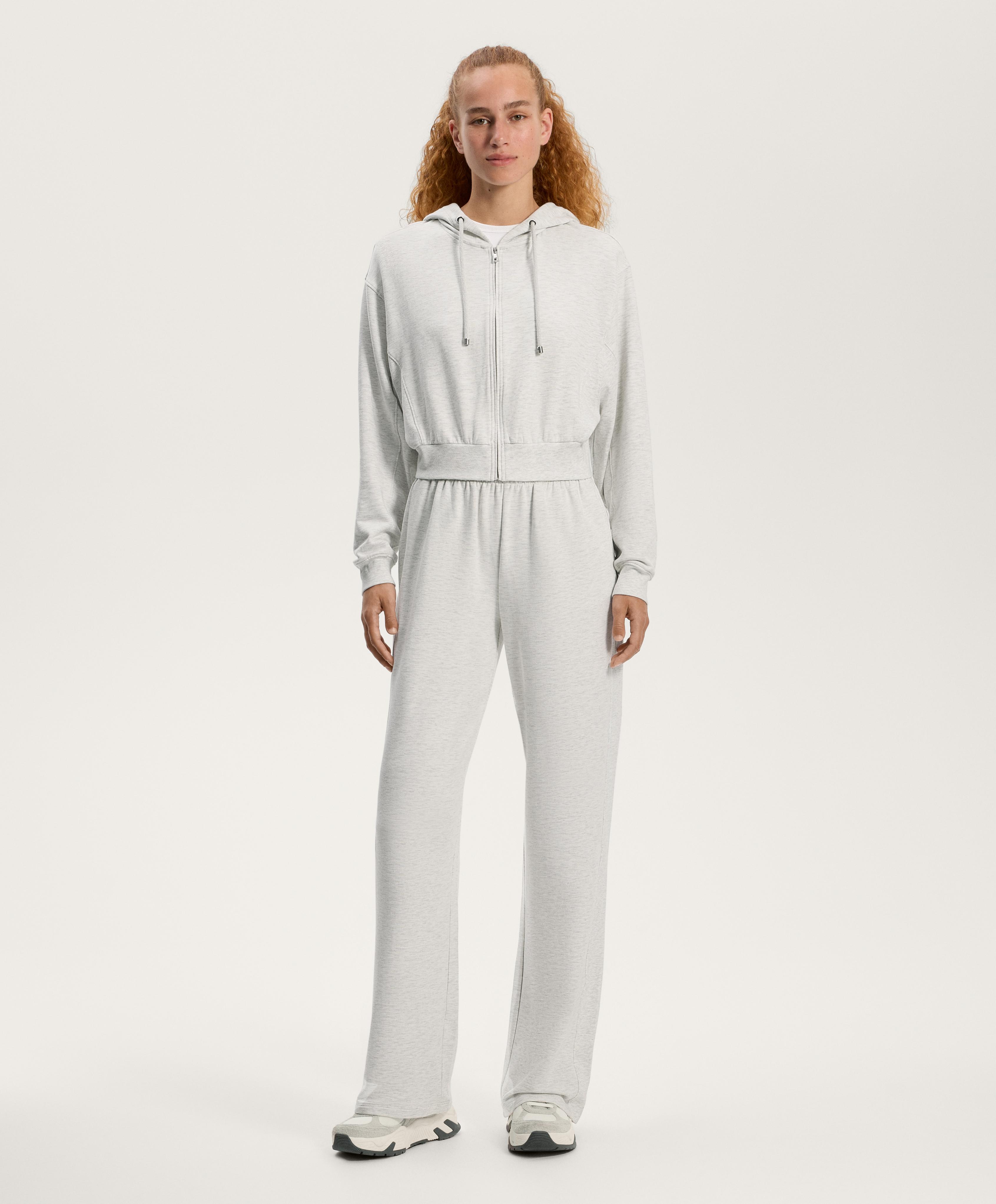 Wide leg trousers with rib detail in cotton and modal - Sale Wide leg trousers with rib detail in cotton and modal - Sale