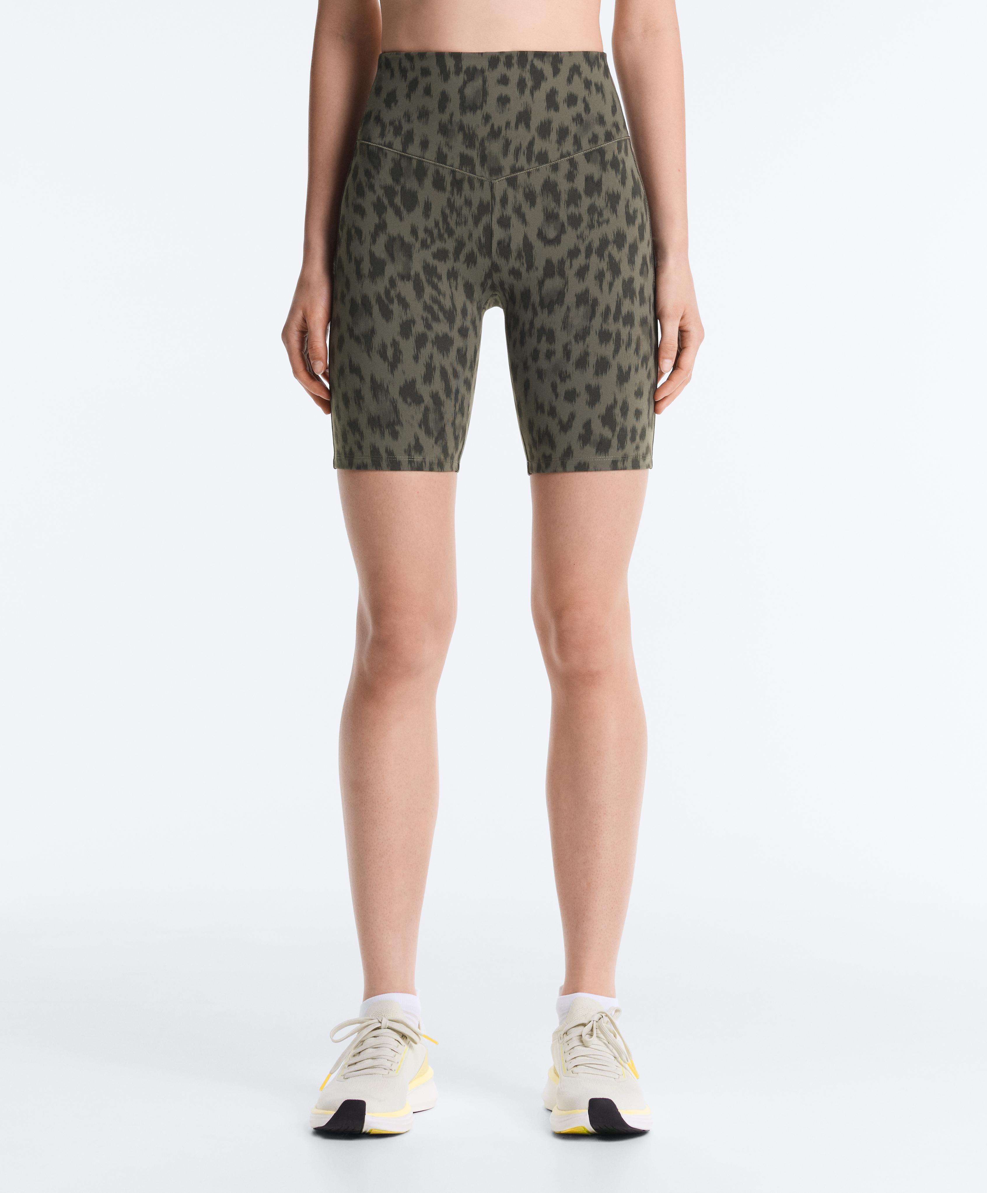 Evermove high-rise 20cm leopard print cycle leggings — DARK KHAKI