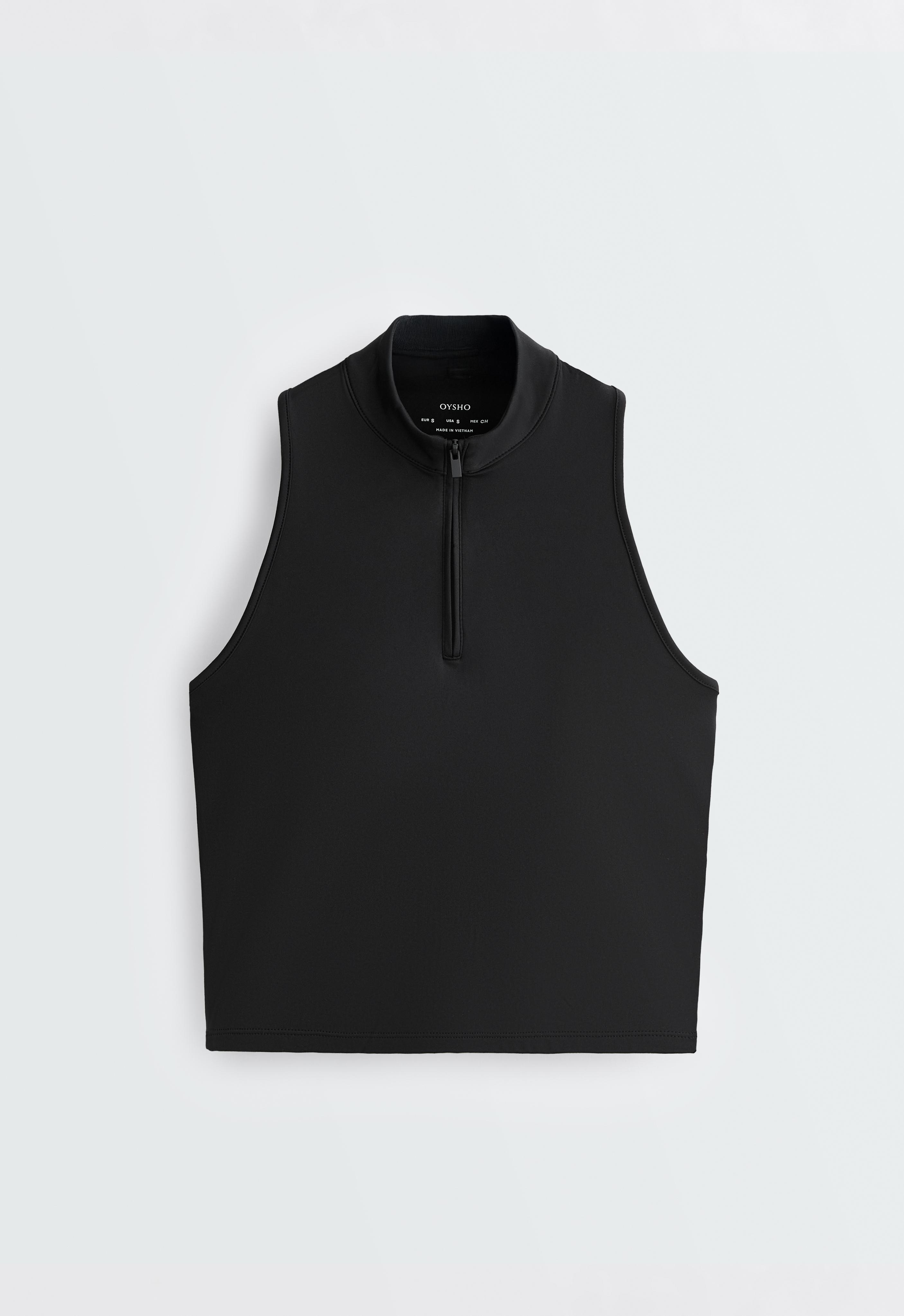 Half-zip sleeveless top — BLACK
