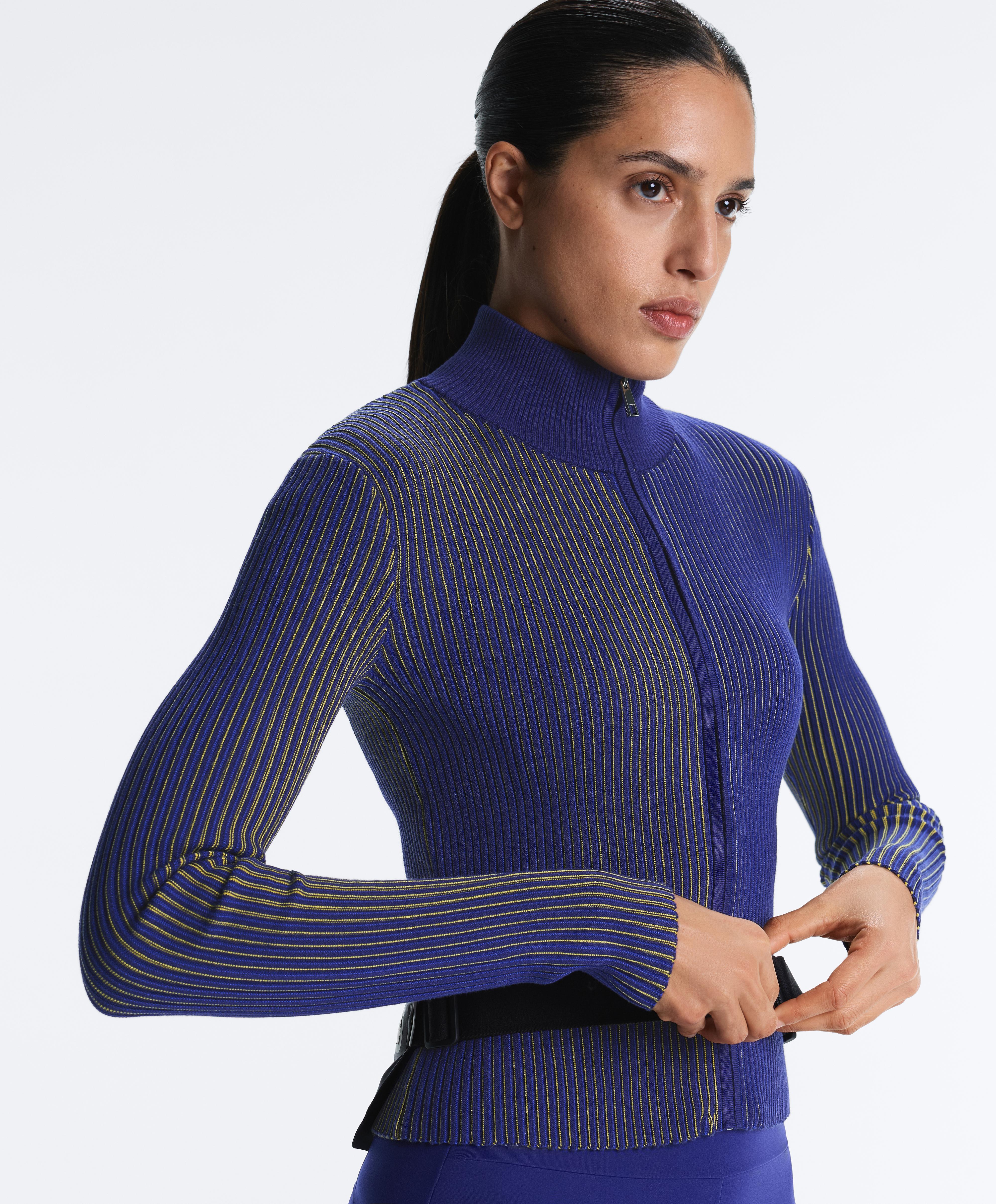 Fitted rib-knit jacket — COBALT