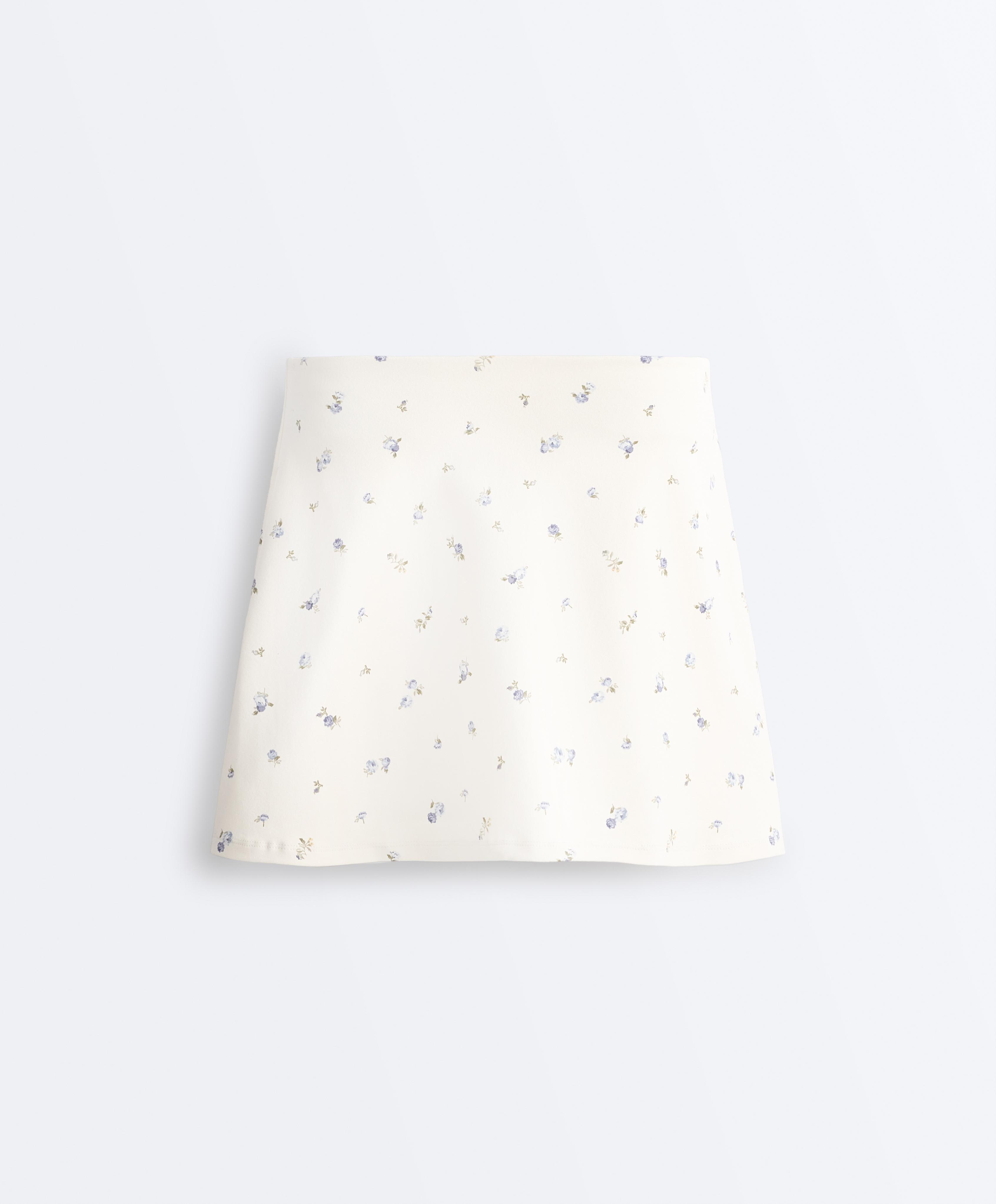 Evermove high rise floral print short skirt — PALE ECRU